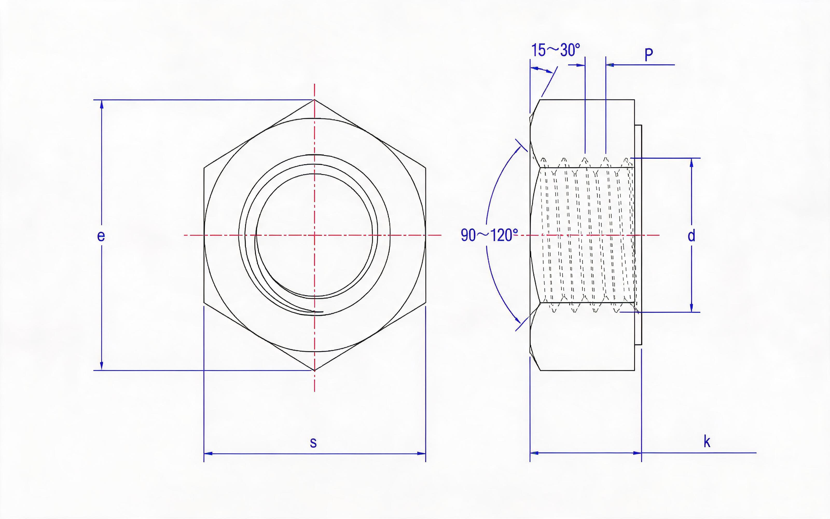 Fasteners for flange connection of steel pipes-Part 1: Type 2 single-chamfered hexagon nut Standard Drawing