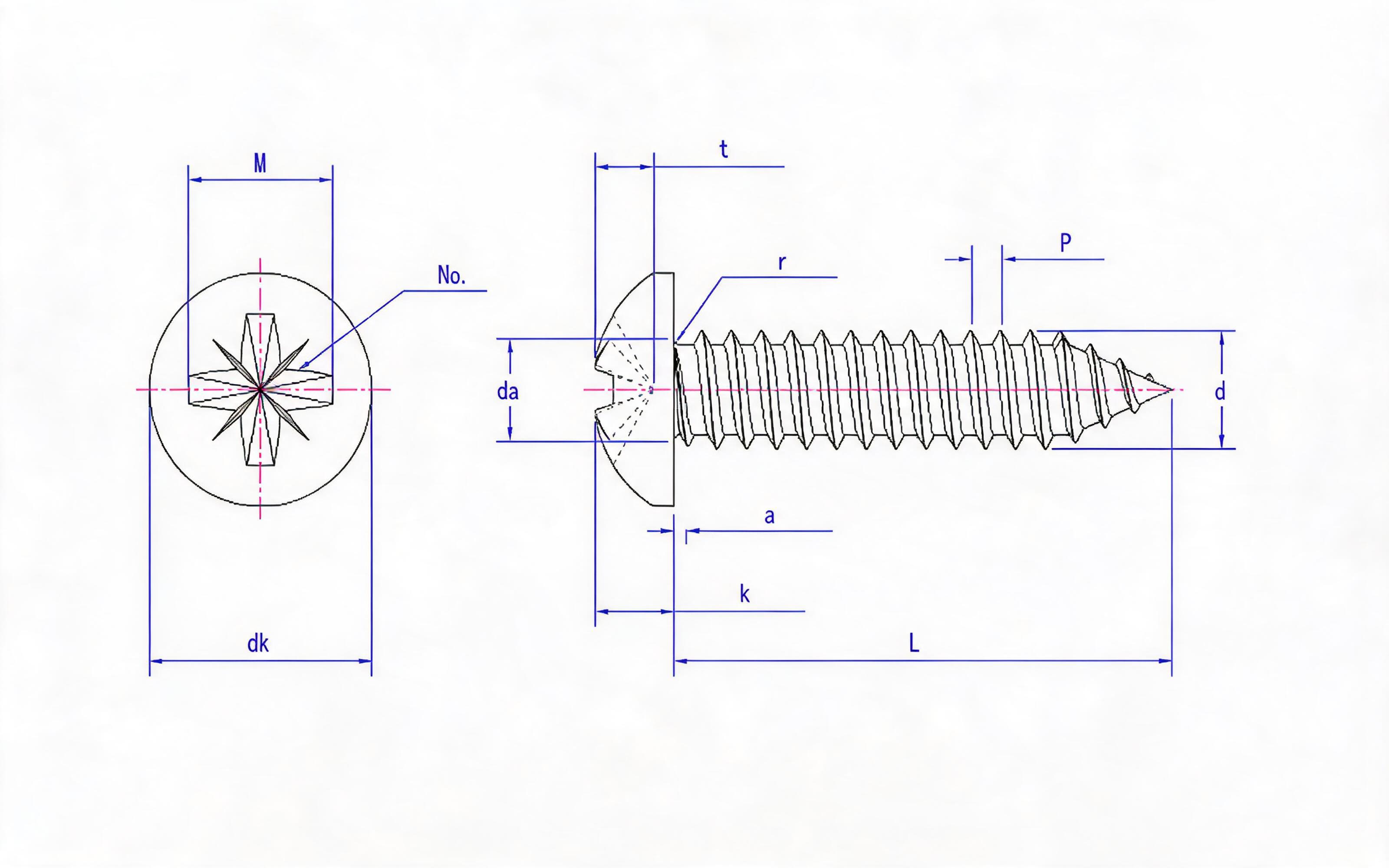 Type C panhead self-tapping screw with herringbone groove Standard Drawing