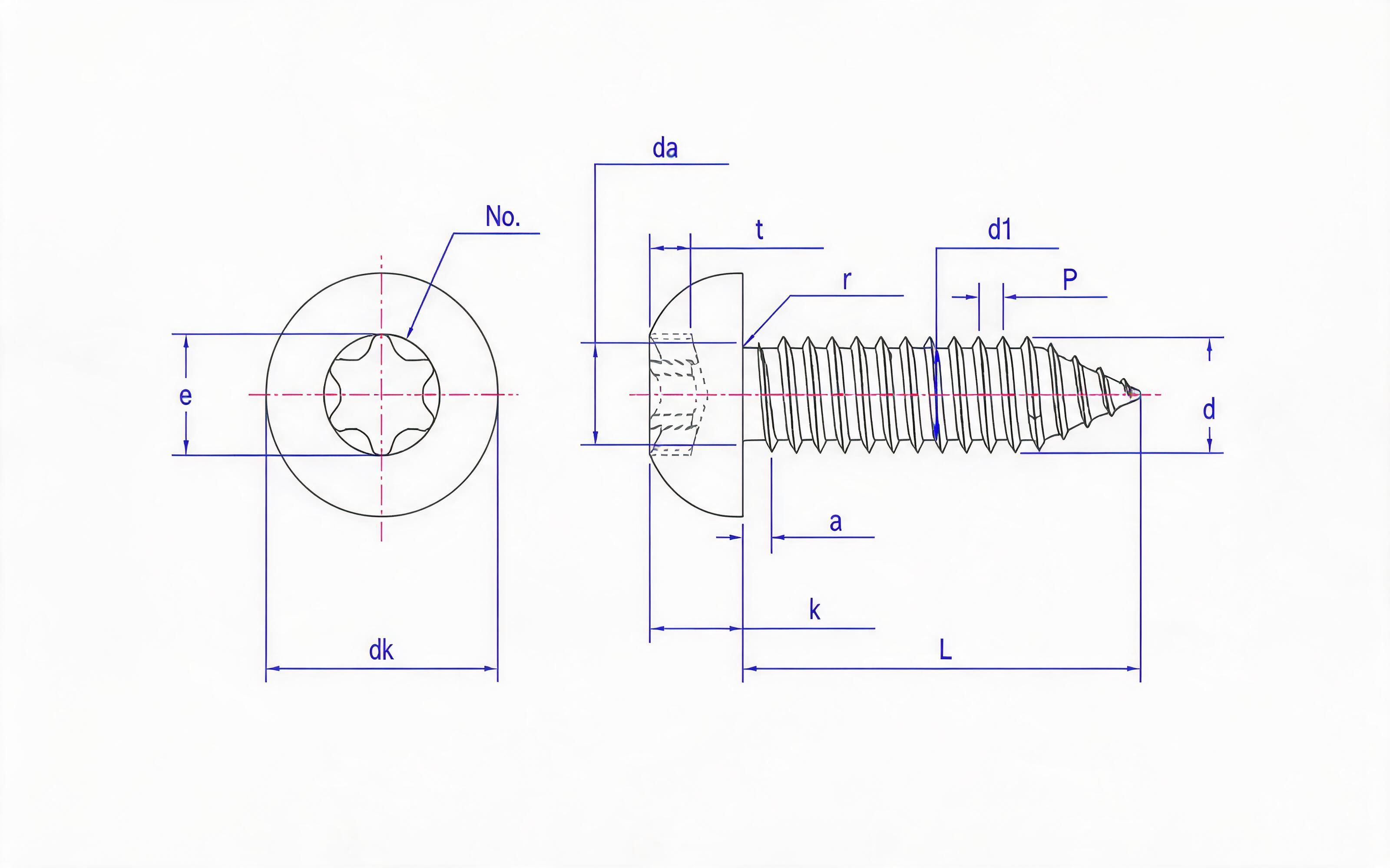 Torx recessed panhead self-tapping screw R type Standard Drawing
