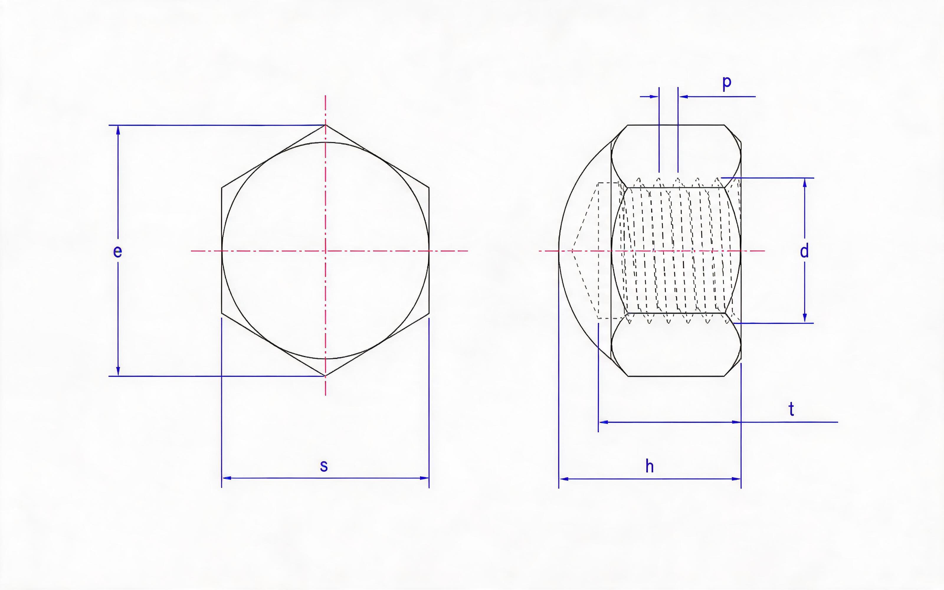 Low-type hexagon cap nut (d ≥ 12mm) Standard Drawing