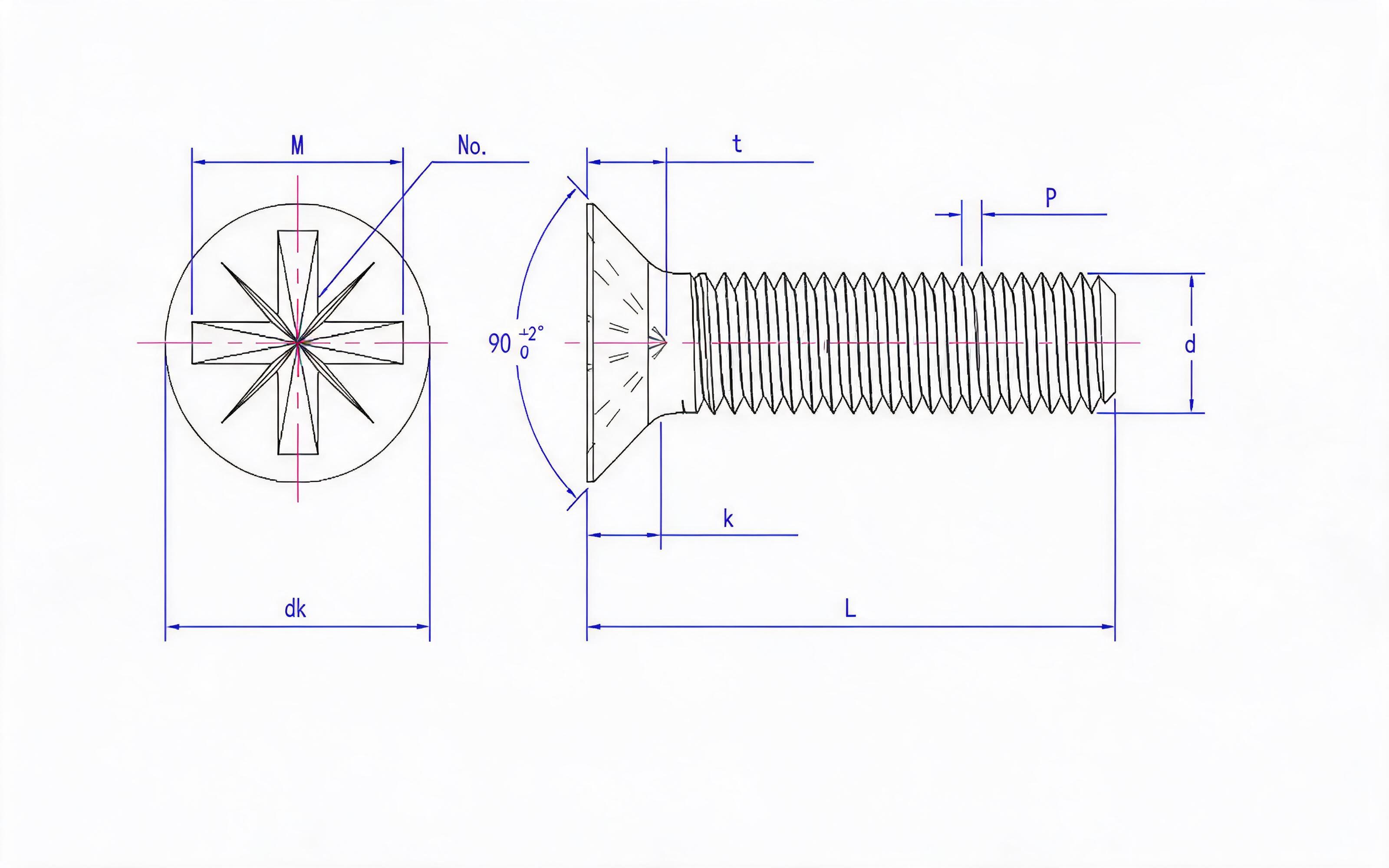 Grade 4.8 mitre groove countersunk head screw (Z-groove) Standard Drawing