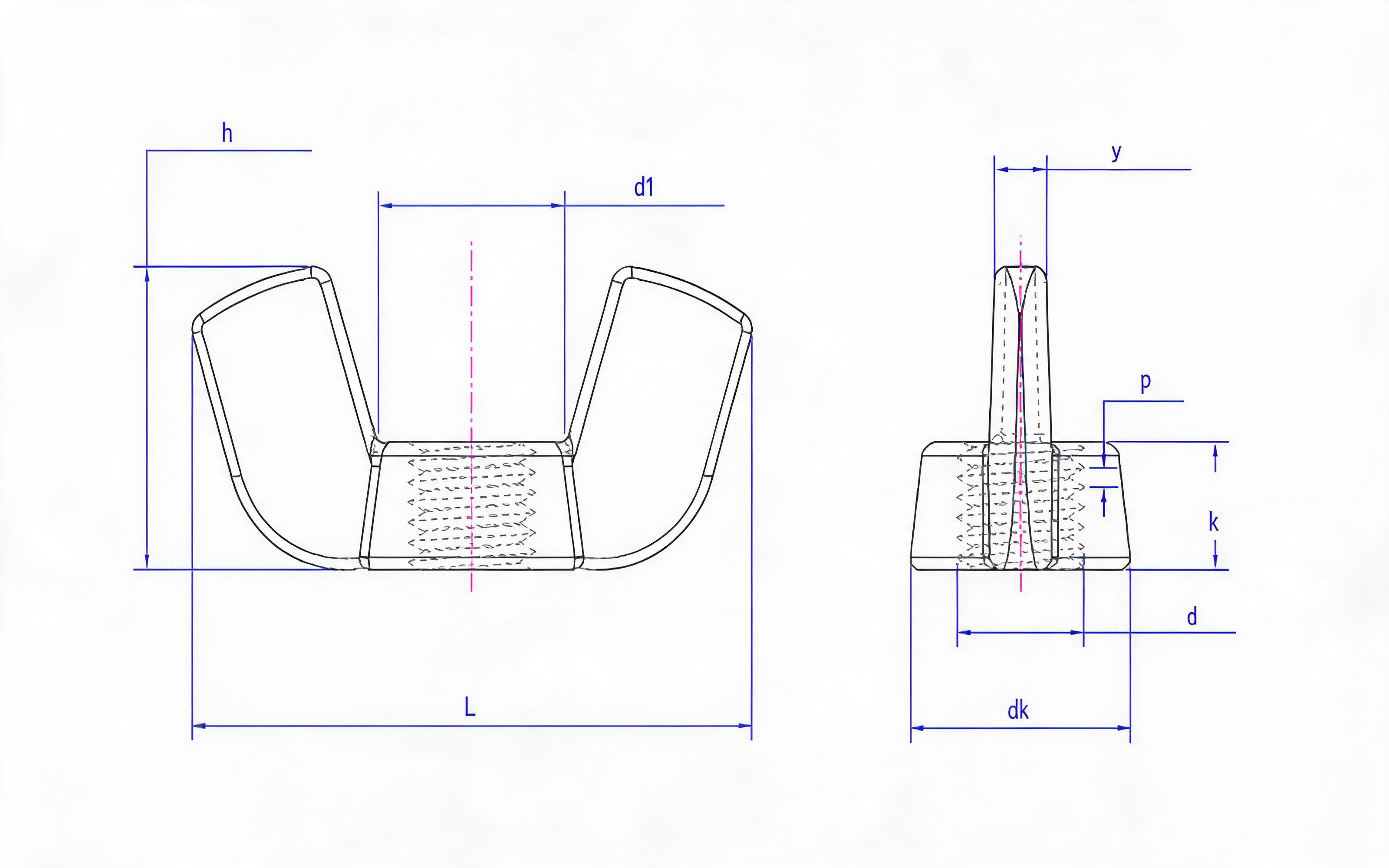 Square wing butterfly nut Standard Drawing