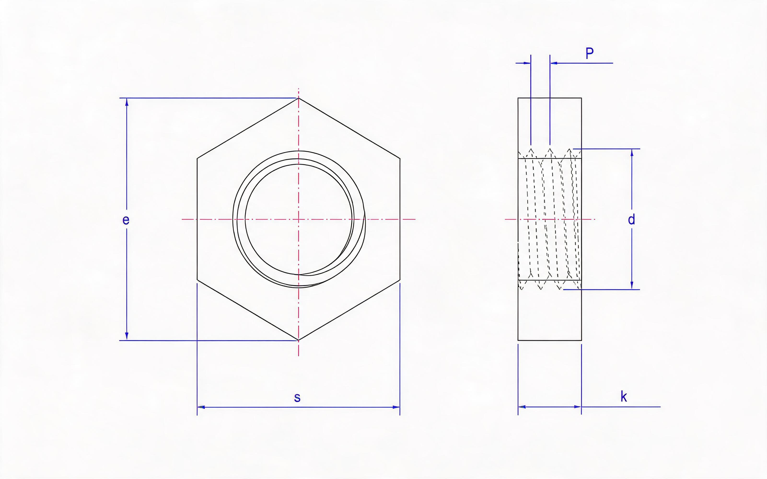 Thin hexagon nut without chamfer Standard Drawing