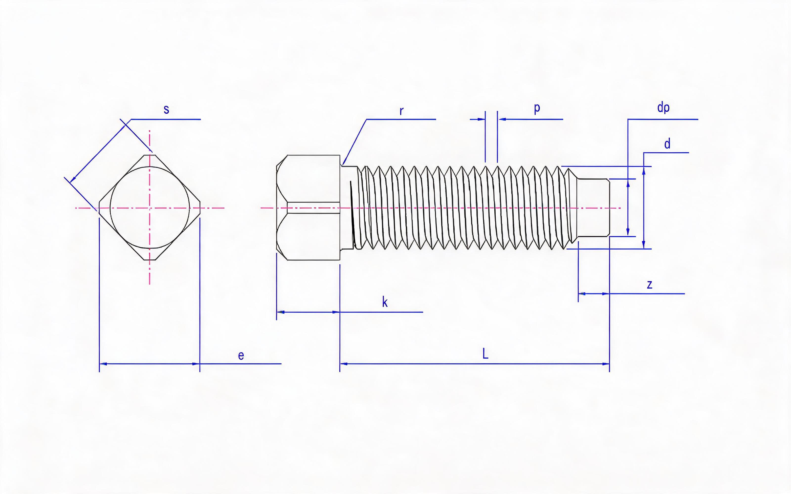 SQUARE HEAD LONG CYLINDRICAL END SET SCREW Standard Drawing