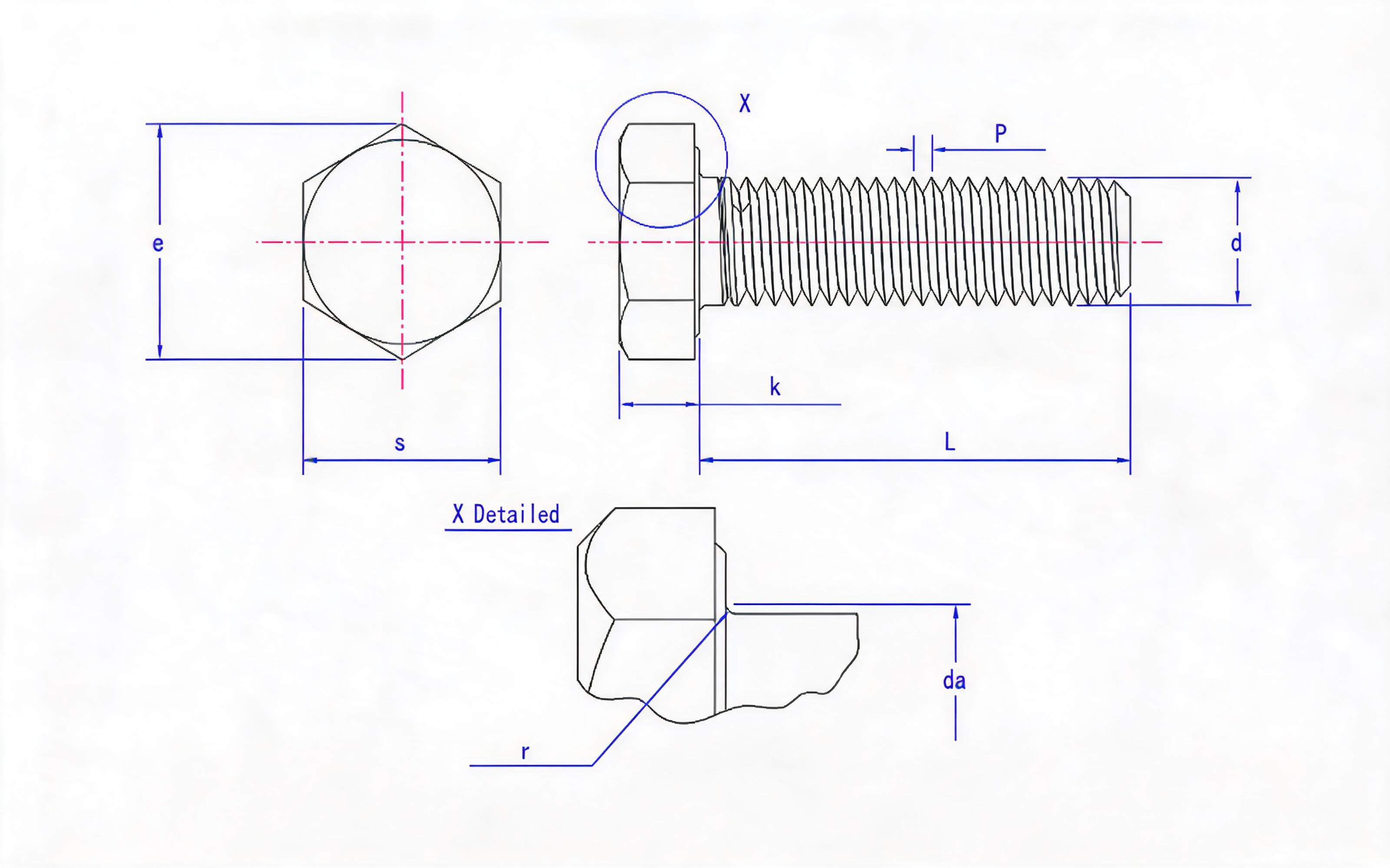 Full thread hexagon bolt Standard Drawing