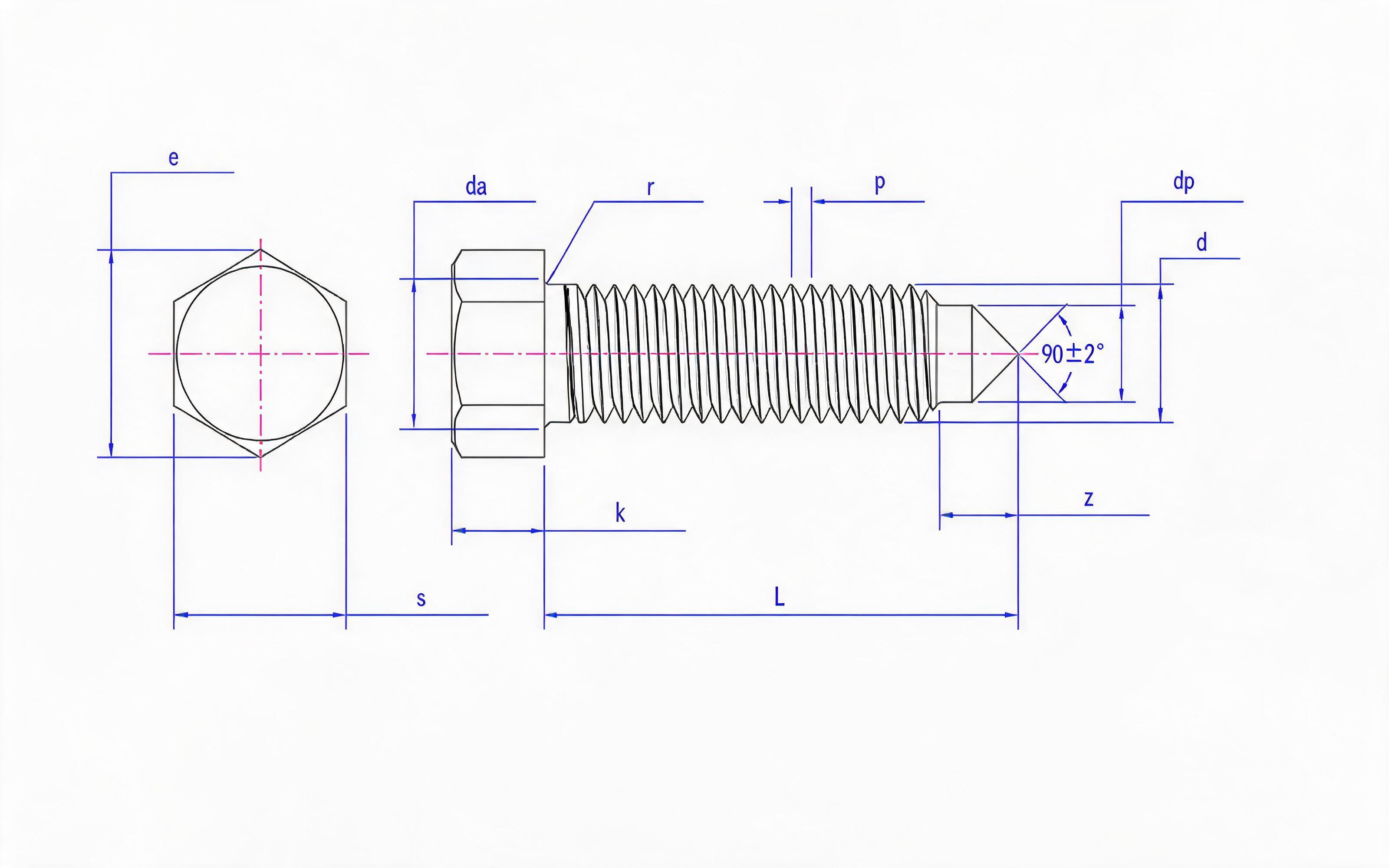 Hexagon cone end set screw Standard Drawing