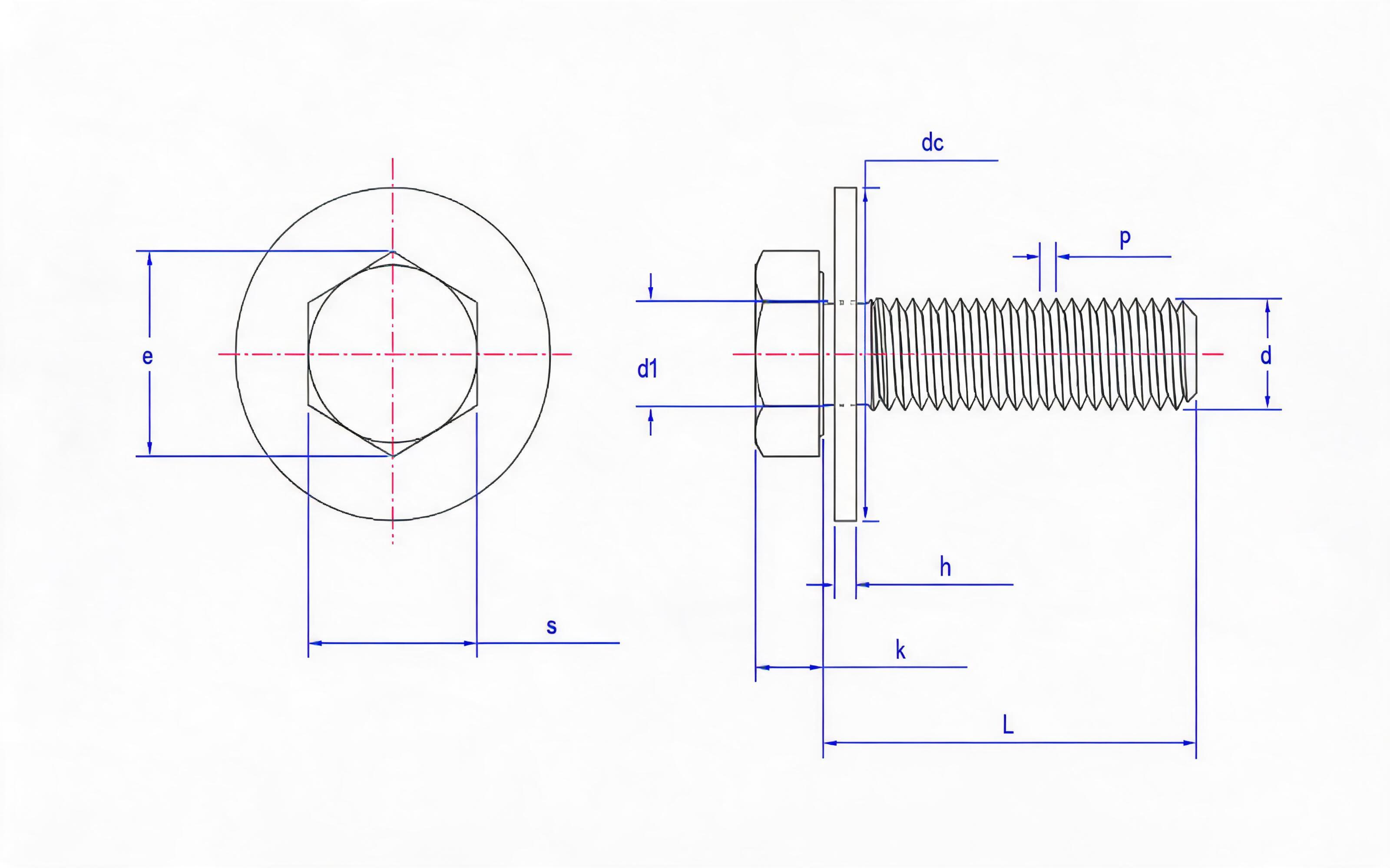 Combination of hexagon bolt and large flat washer Standard Drawing