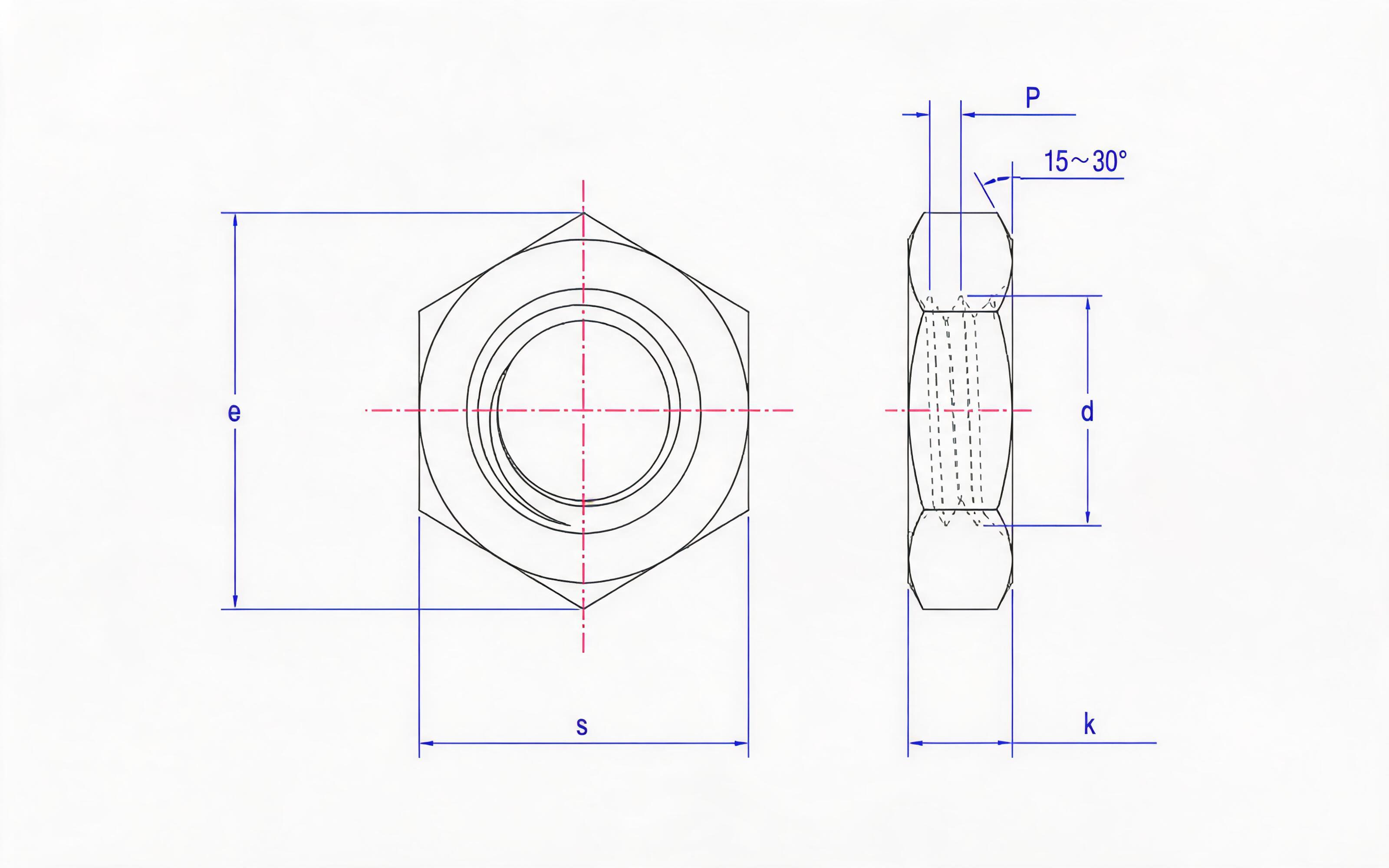 Hexagon fine thread thin nut Standard Drawing
