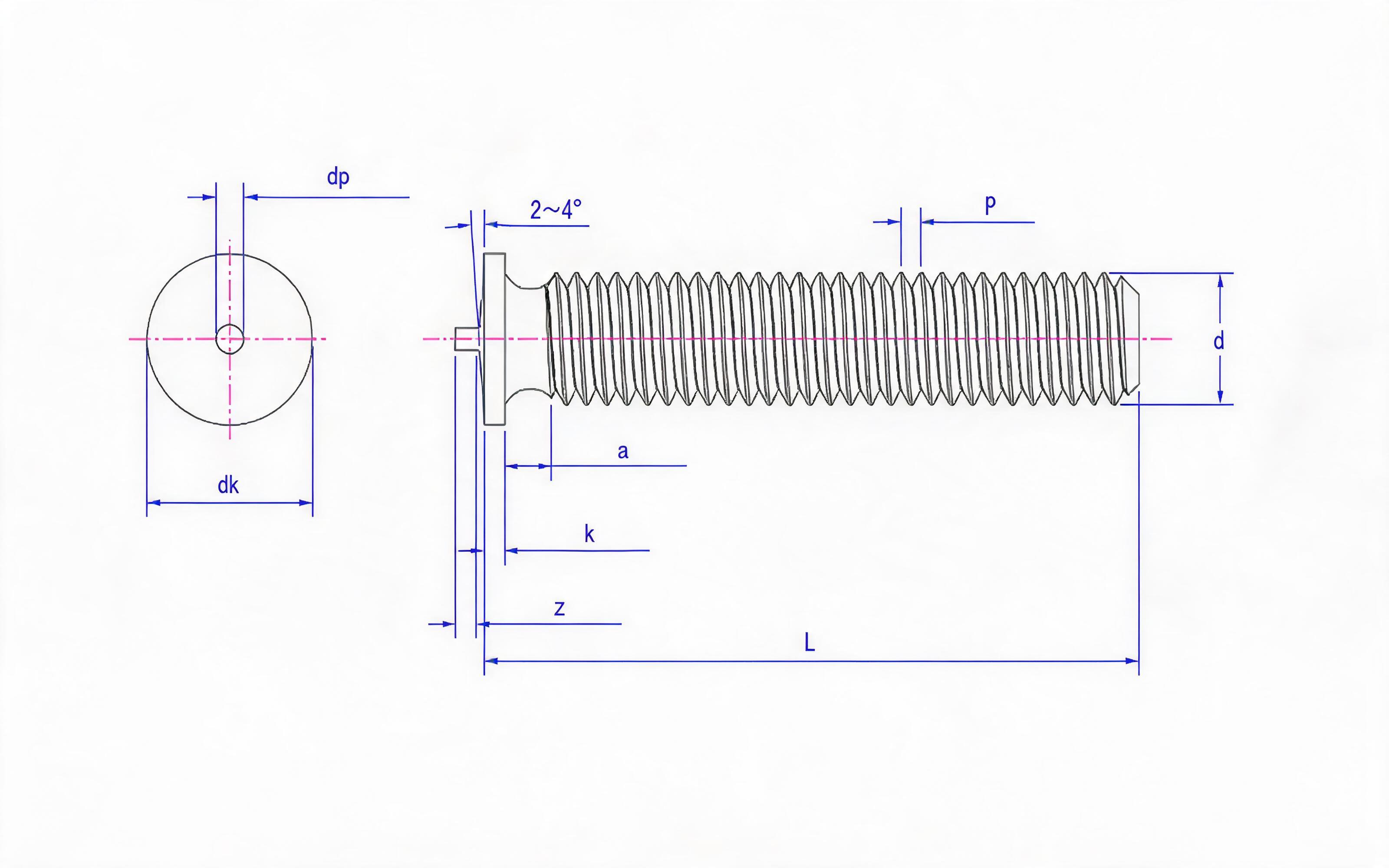 Welding studs for arc stud welding (PT type threaded studs) Standard Drawing