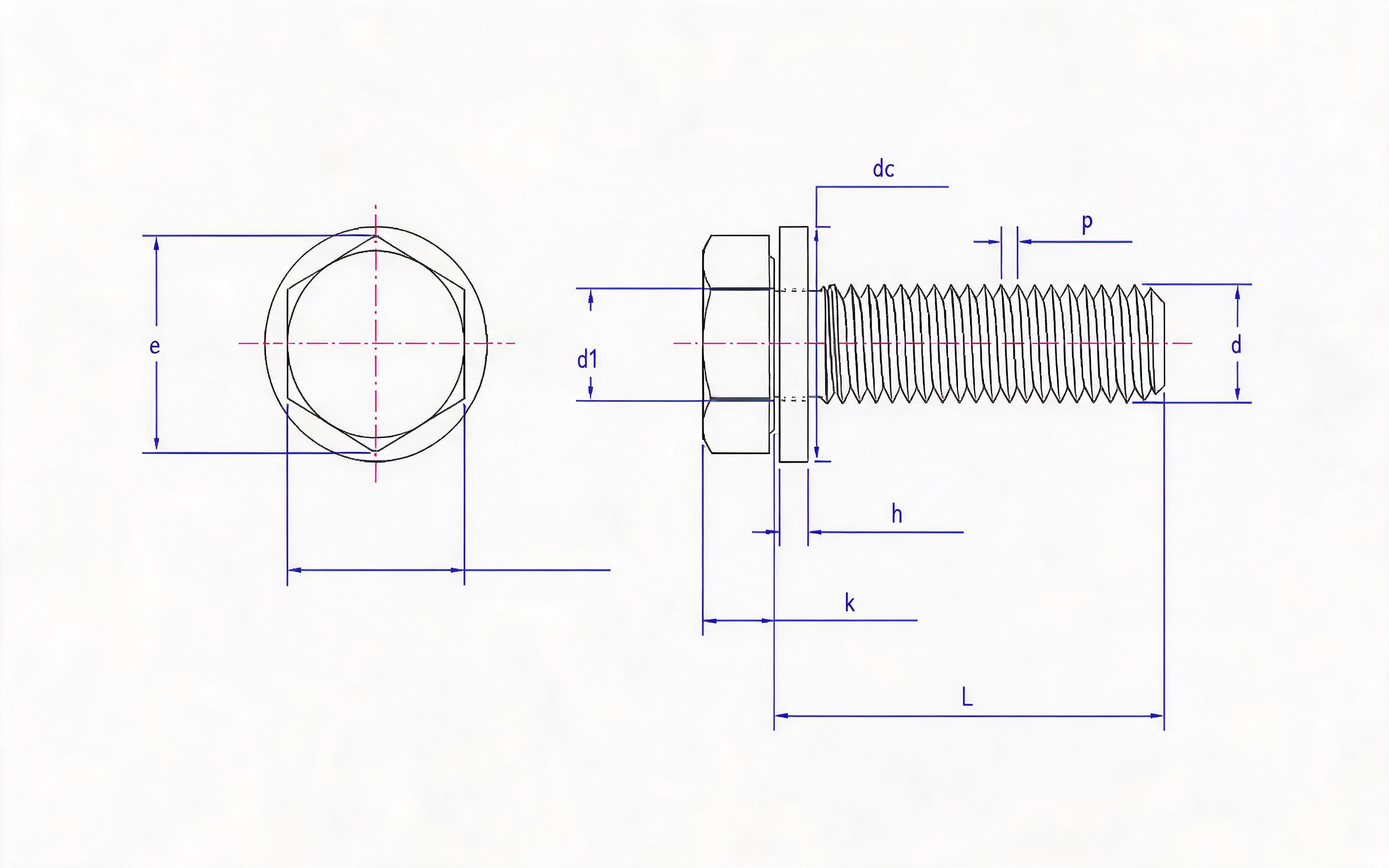Hexagon bolt and flat washer combination Standard Drawing