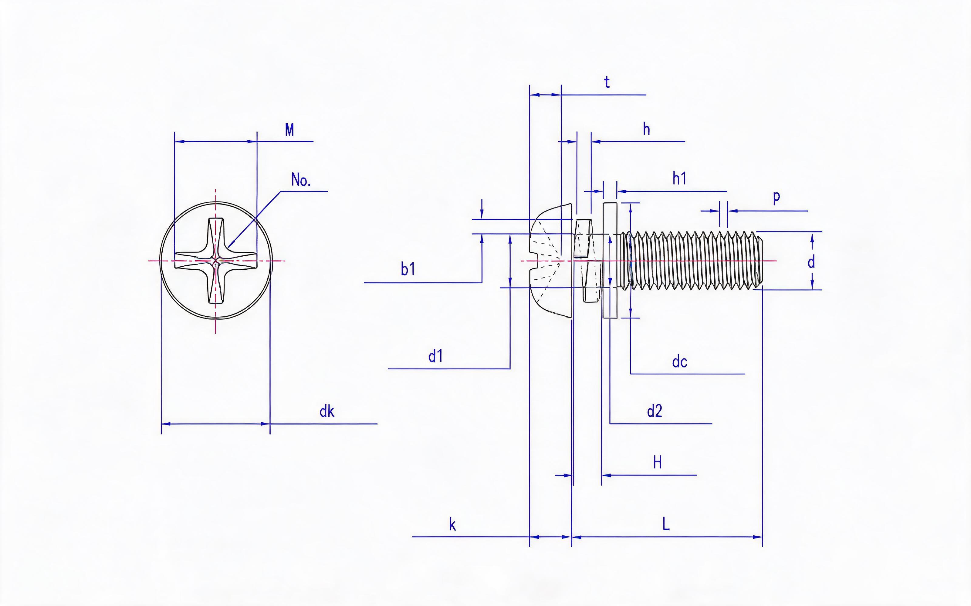 Cross recessed panhead screw, flat washer and spring washer combination Standard Drawing