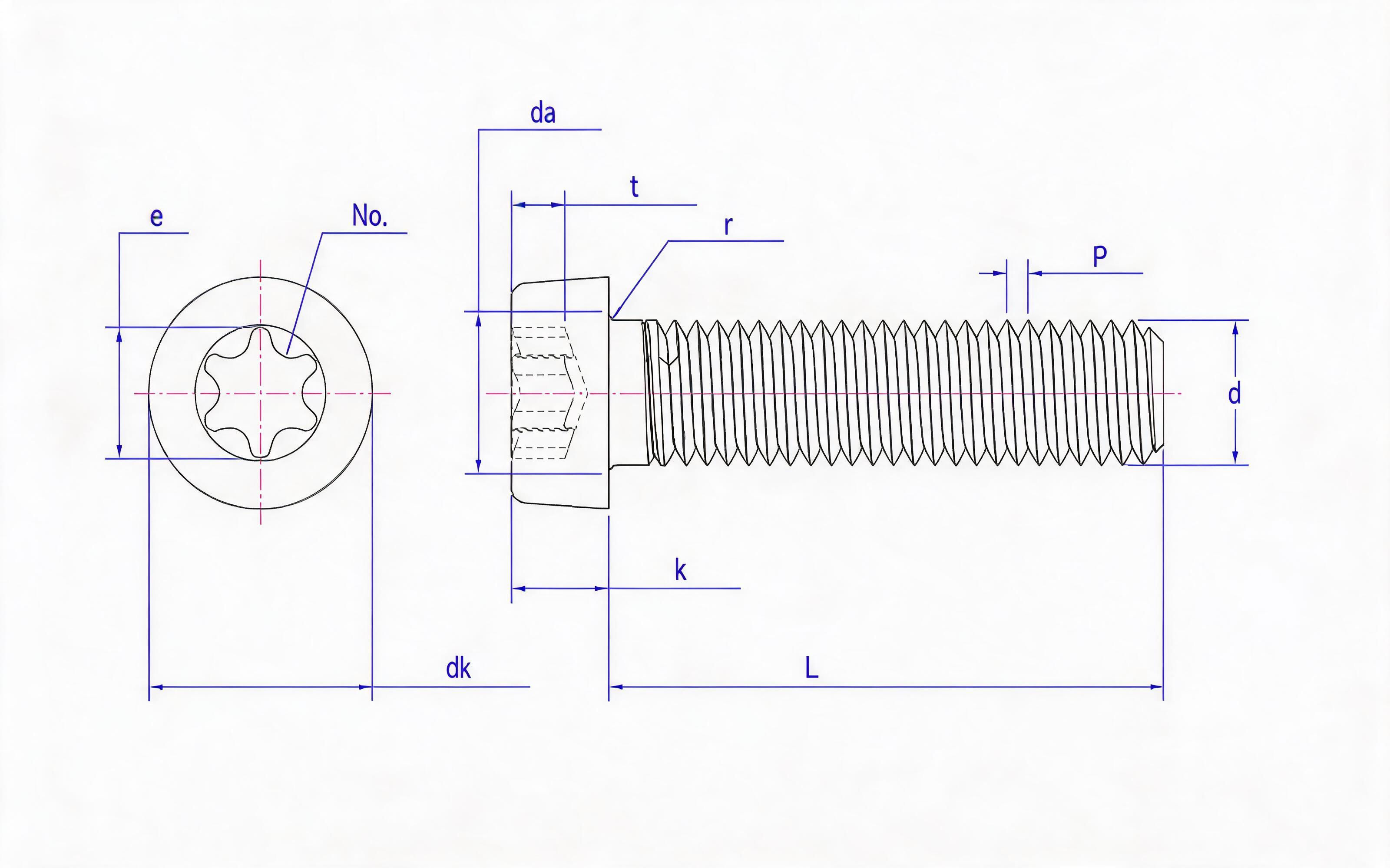 Torx slotted short cheese head screw Standard Drawing