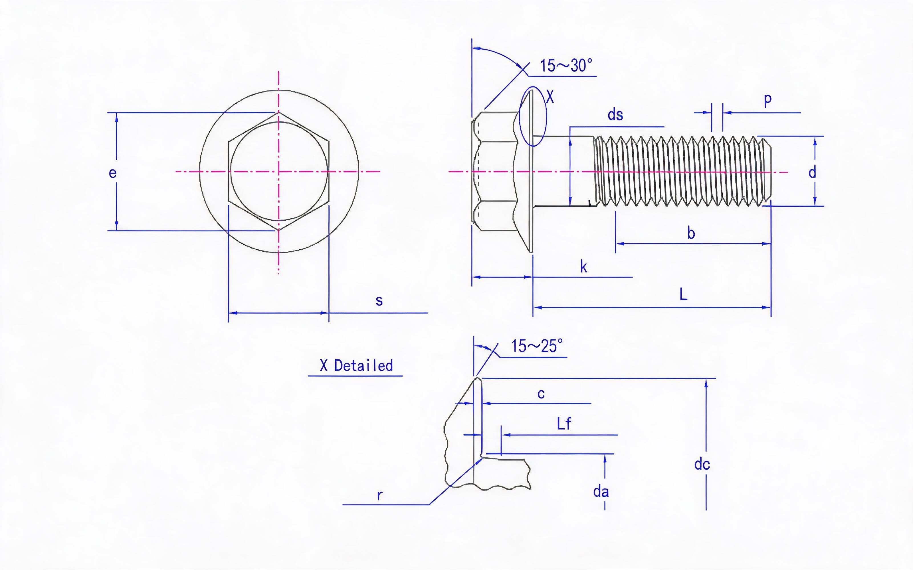 Hexagon flange bolt (Type B) Standard Drawing