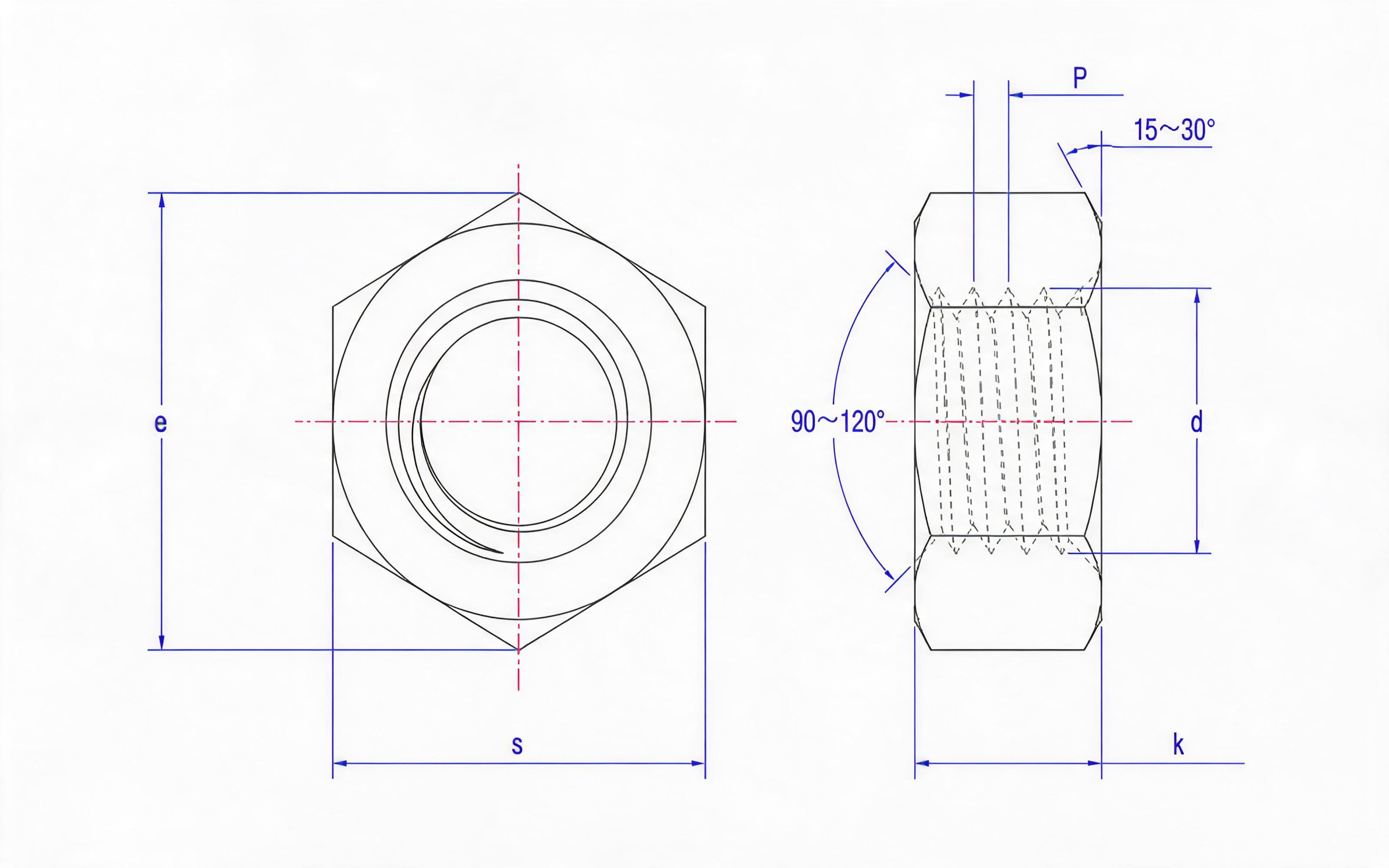 Hexagon nut for type 1 high-strength bolt Grade 10 Standard Drawing