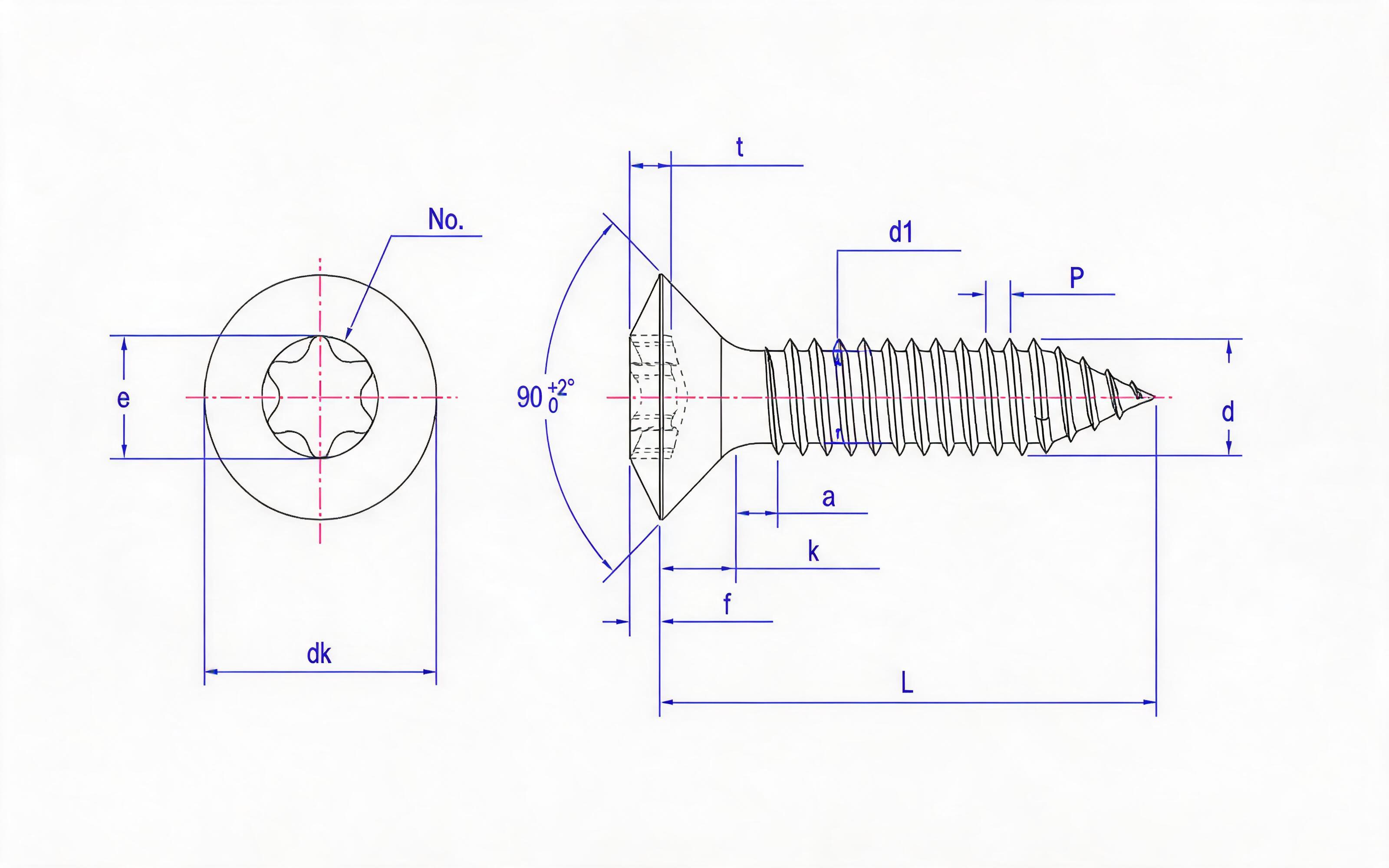 Type C hexagon socket countersunk head self-tapping screw Standard Drawing