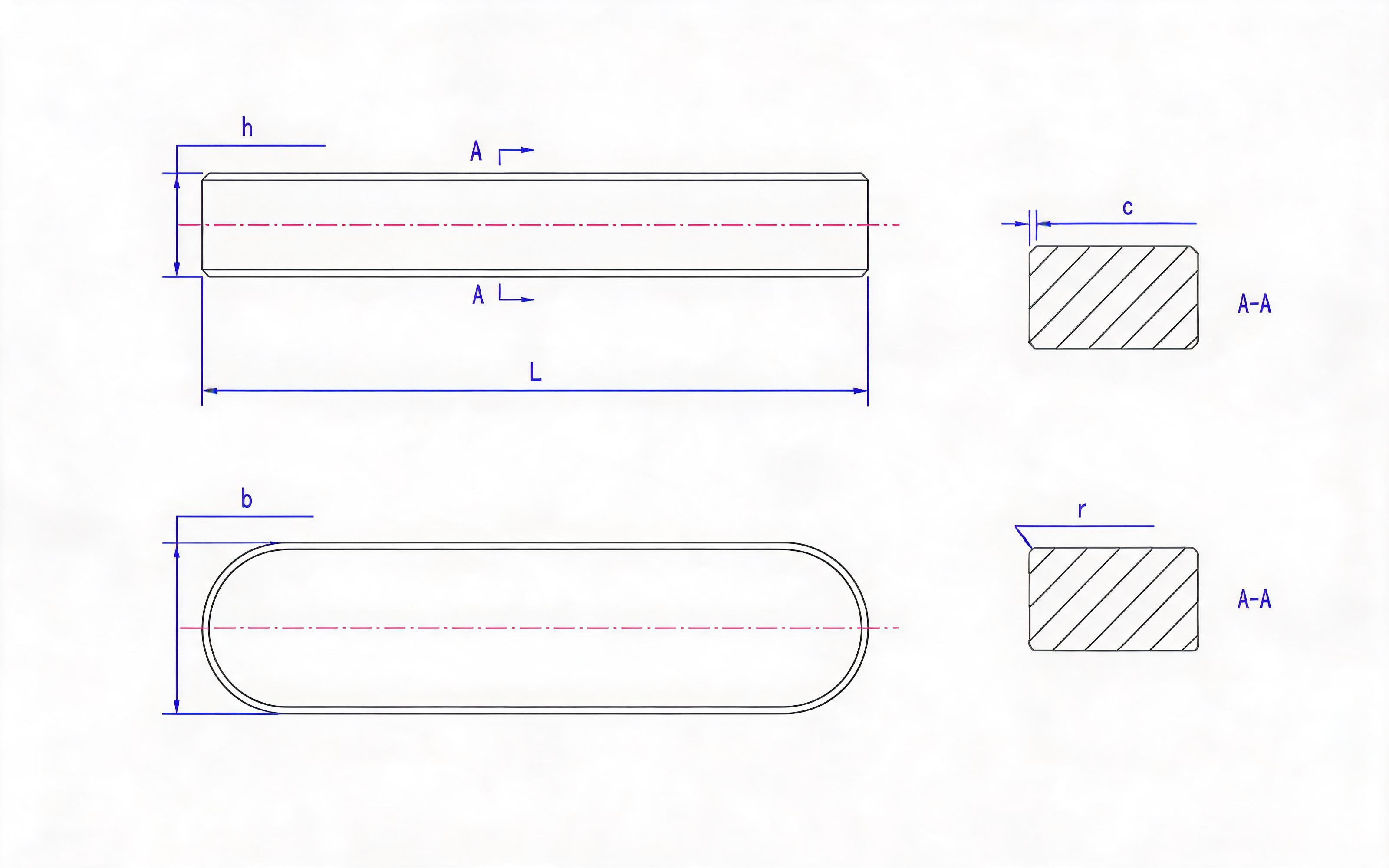 Type A rectangular flat key Standard Drawing