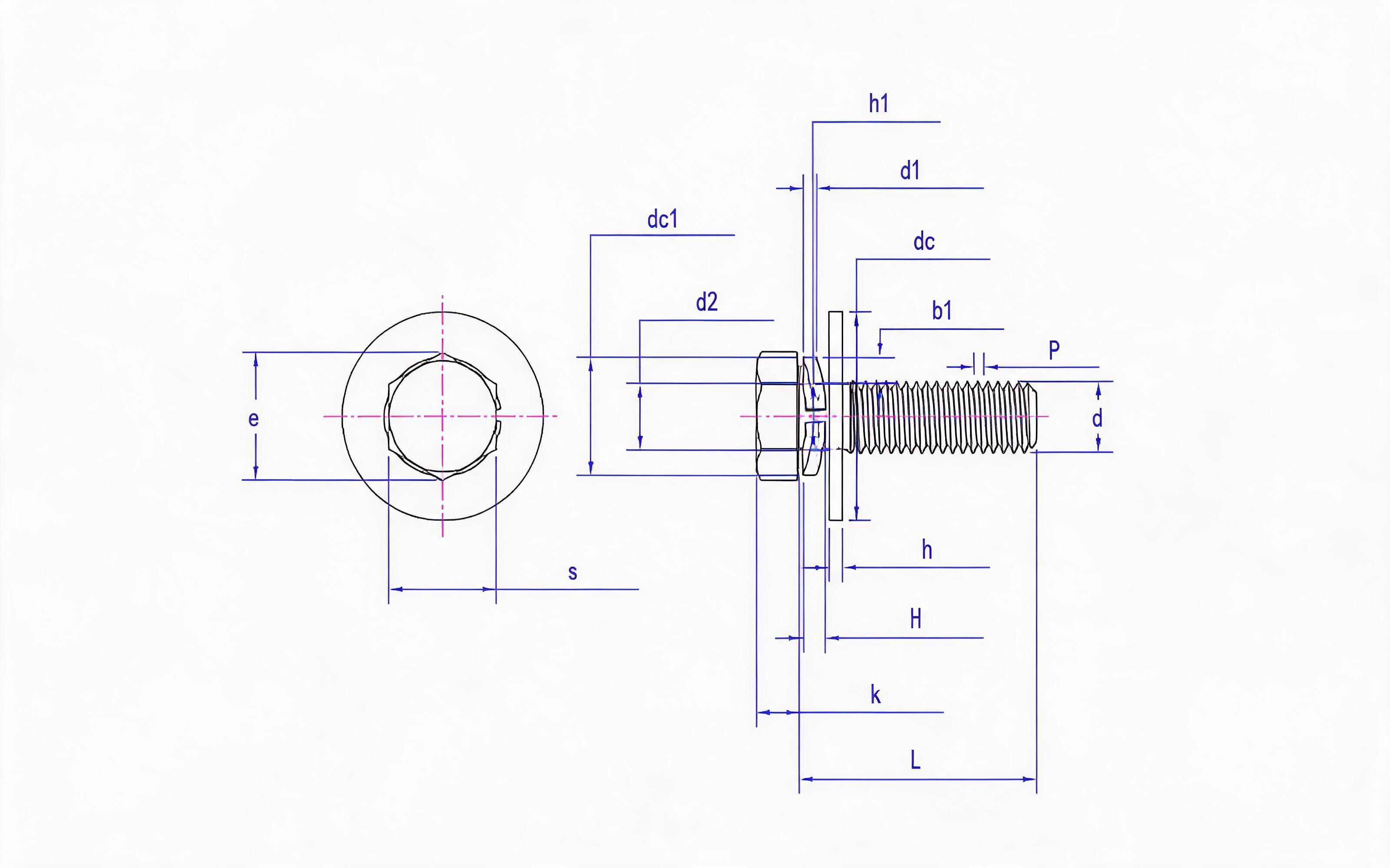 Hexagon bolt, large flat washer and saddle spring washer combination Standard Drawing