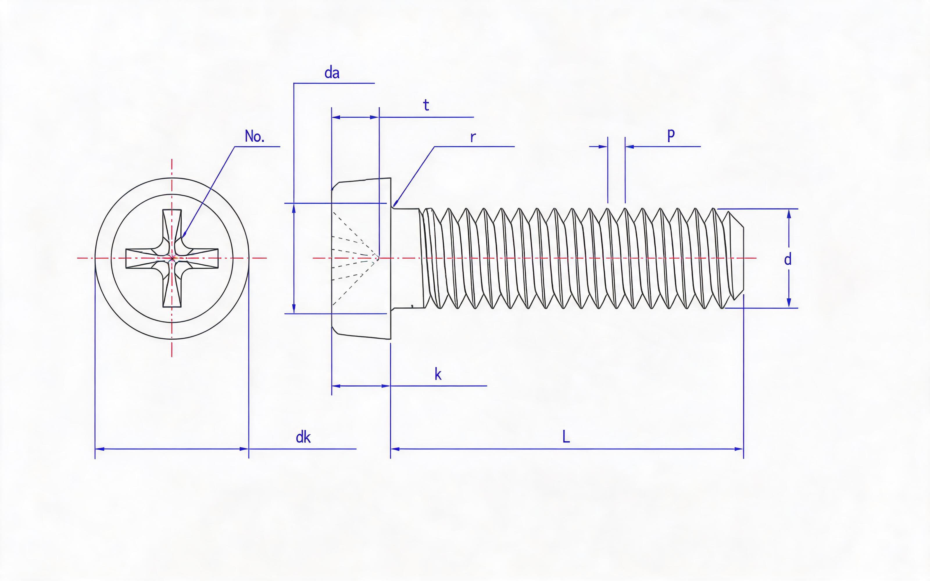 Cross recessed cheese head screw (H-groove) Standard Drawing