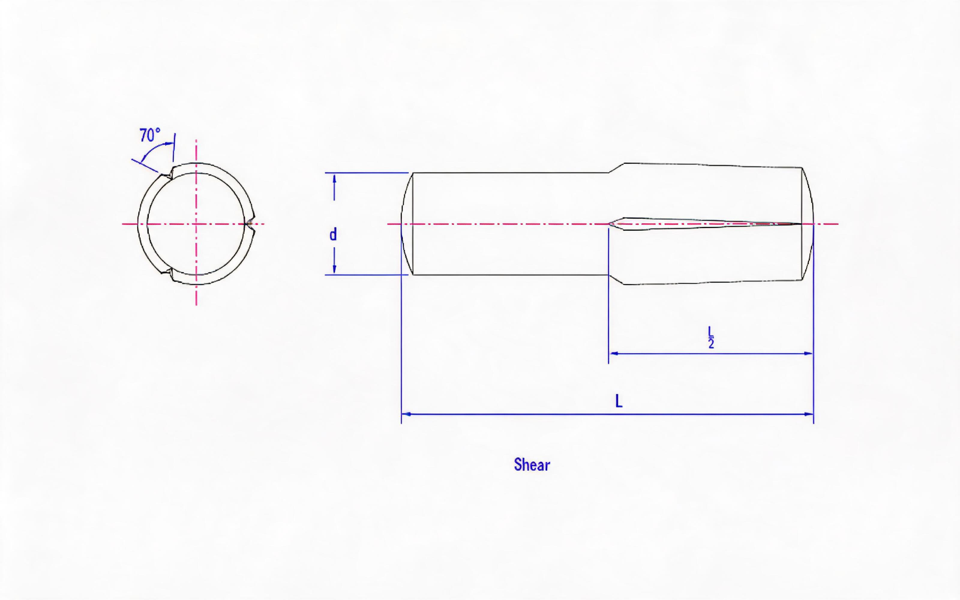 SLOTTED PIN WITH HALF LONG REVERSE TAPER SLOT Standard Drawing