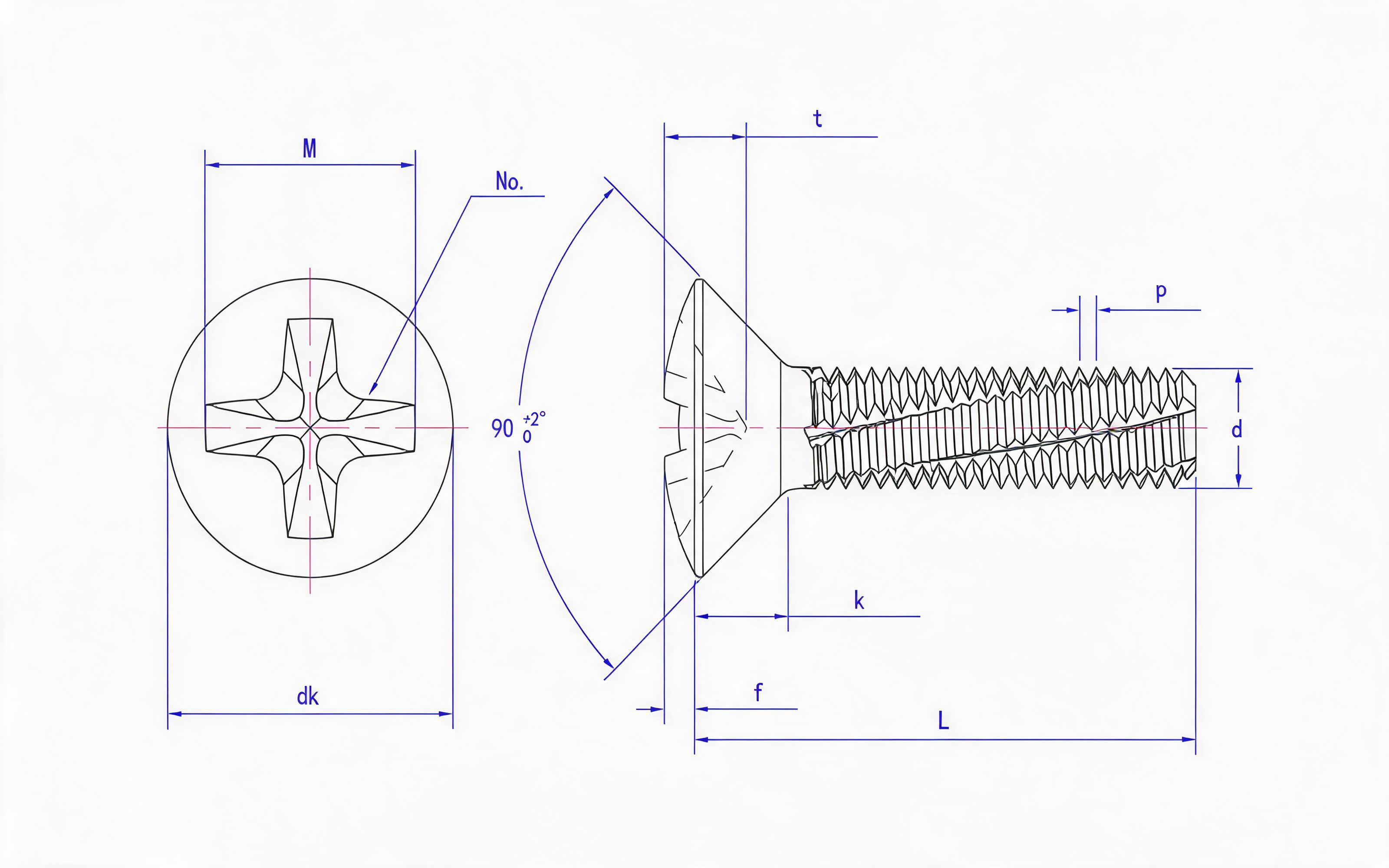 Cross recessed countersunk head cutting screw (Type H) Standard Drawing