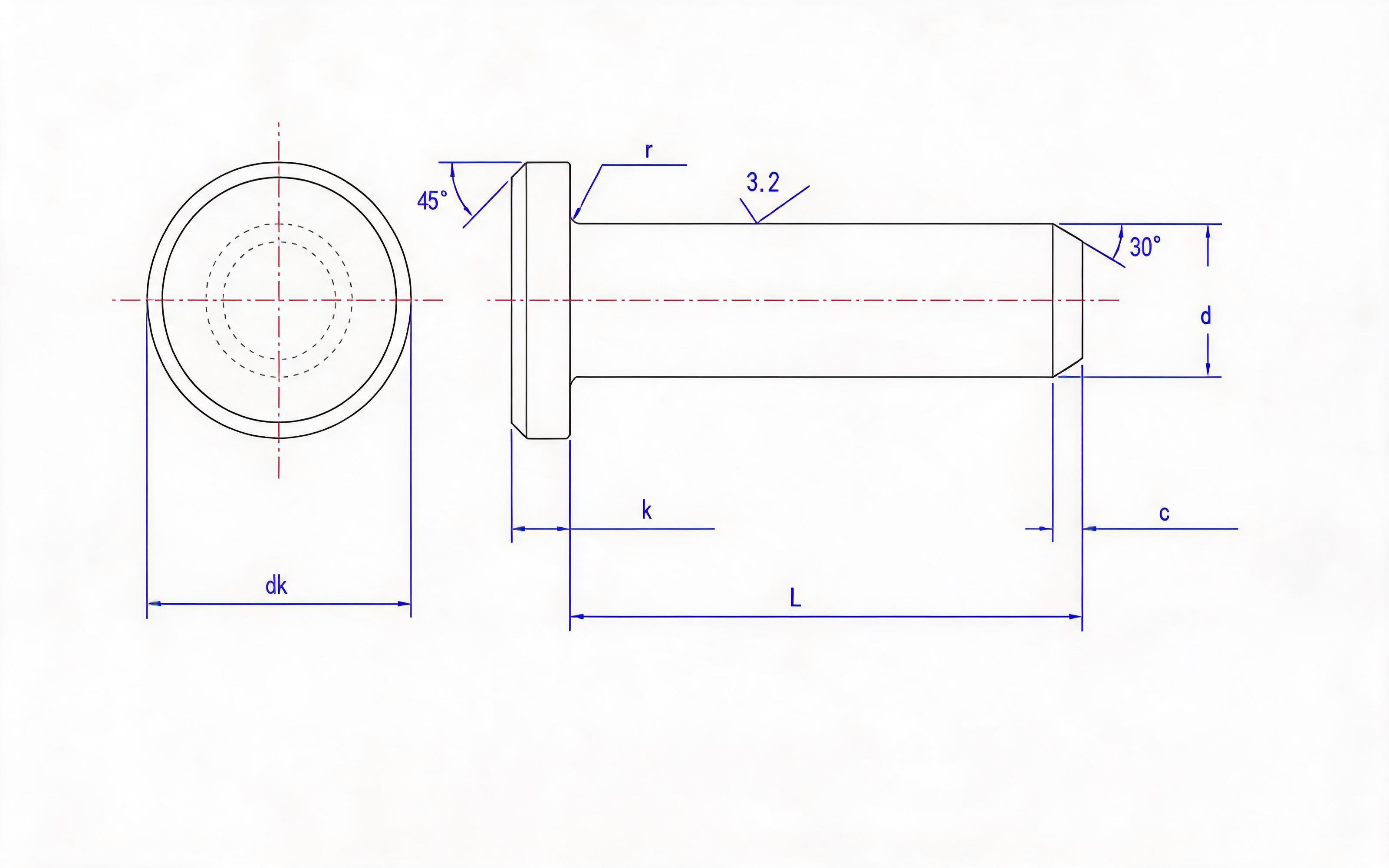 Pin shaft (type A without hole) Standard Drawing
