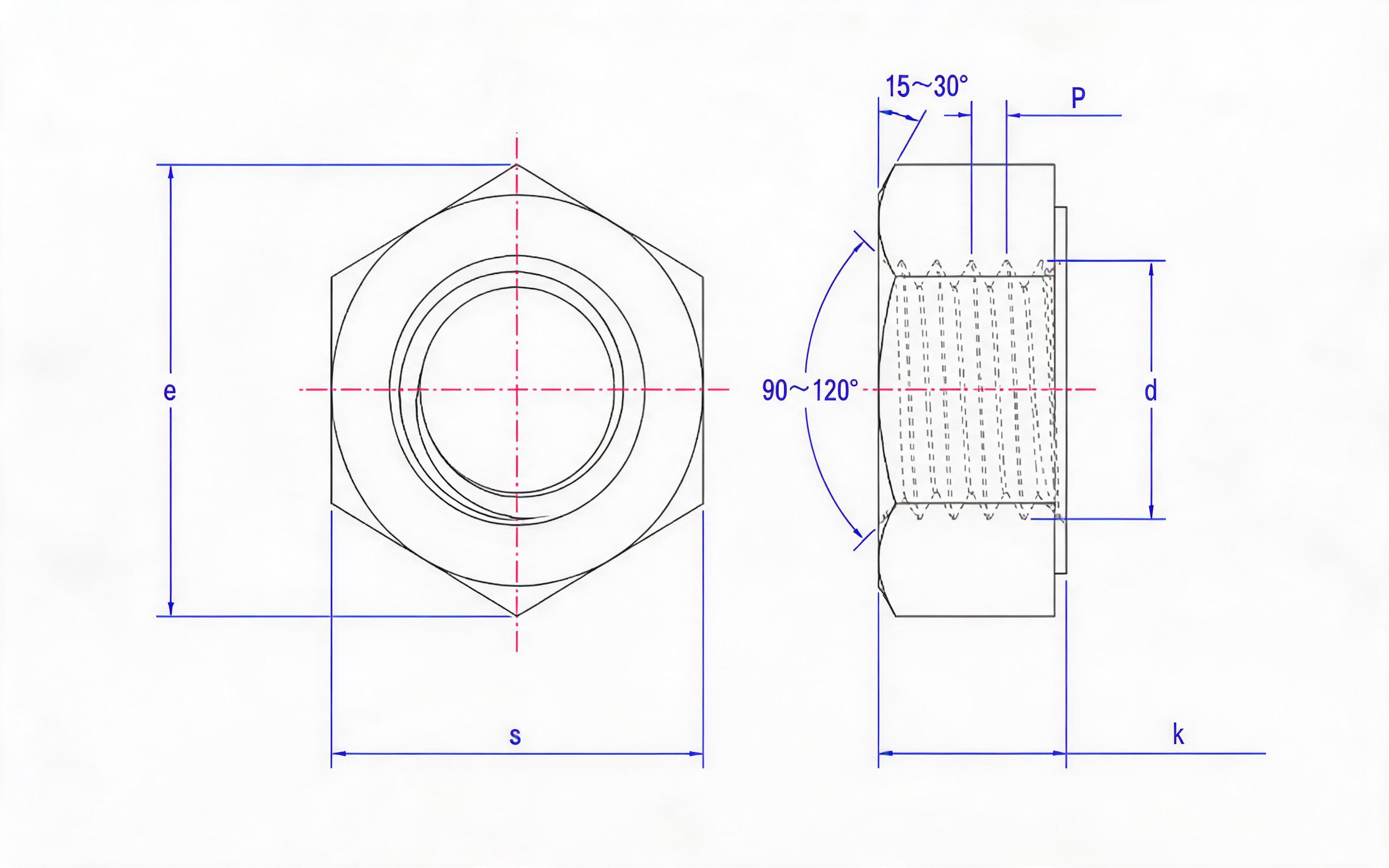 Single-chip hexagon nut (big opposite side) for bolting of high-strength steel structure Grade 8 and 10 Standard Drawing