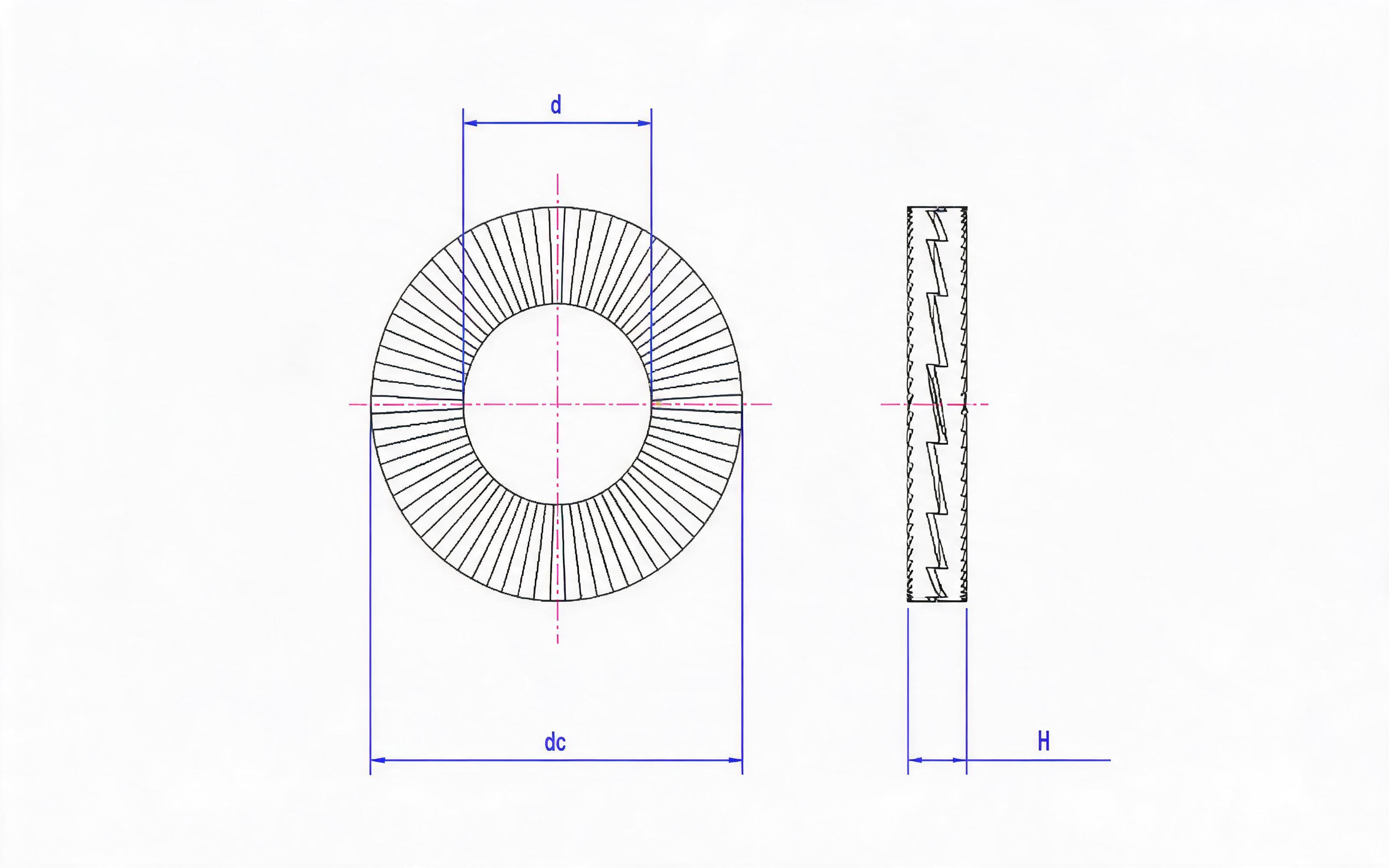 Double-lap self-locking washer (stainless steel) Standard Drawing