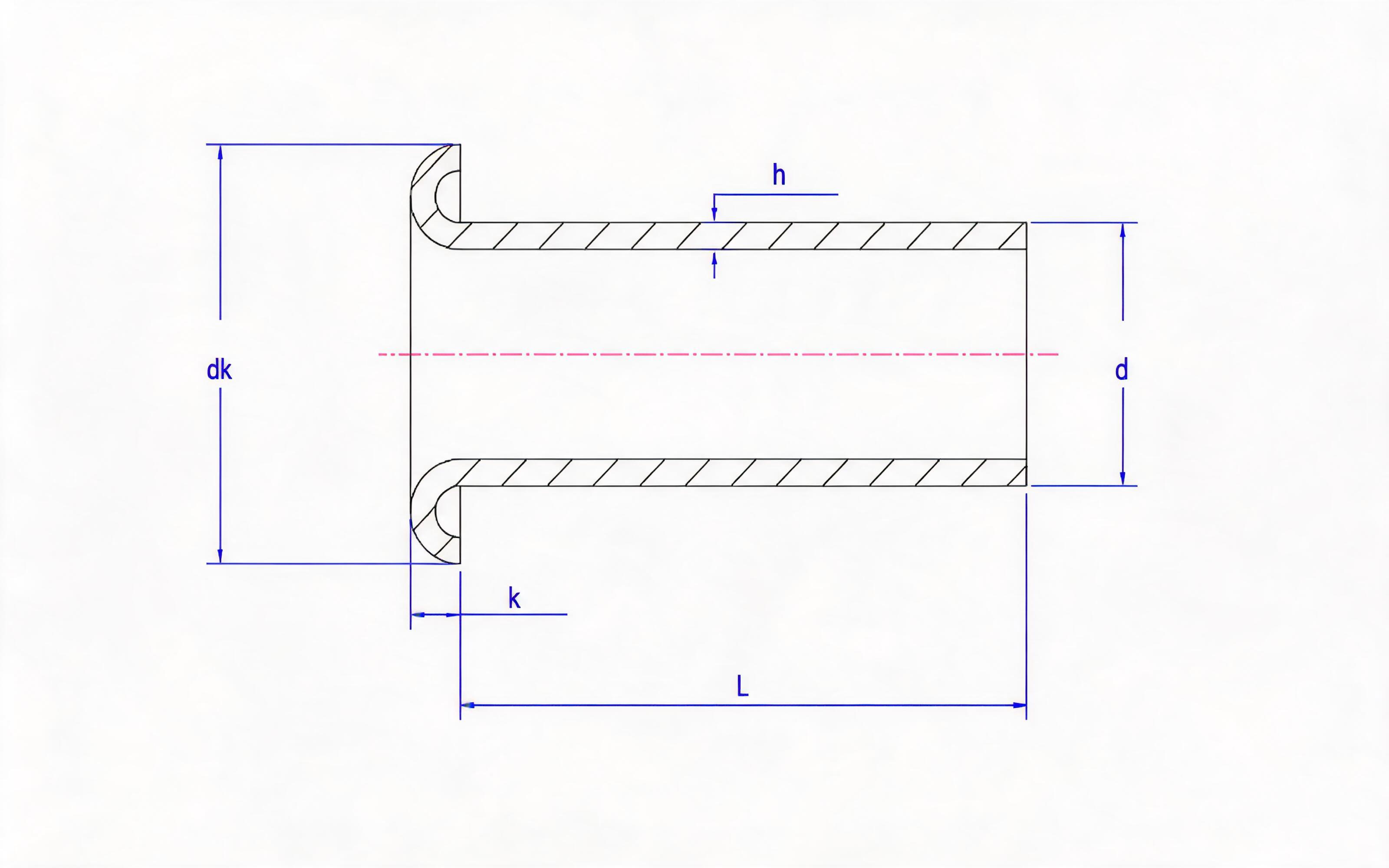 Type B tubular rivet (0.75mm wall thickness) Standard Drawing