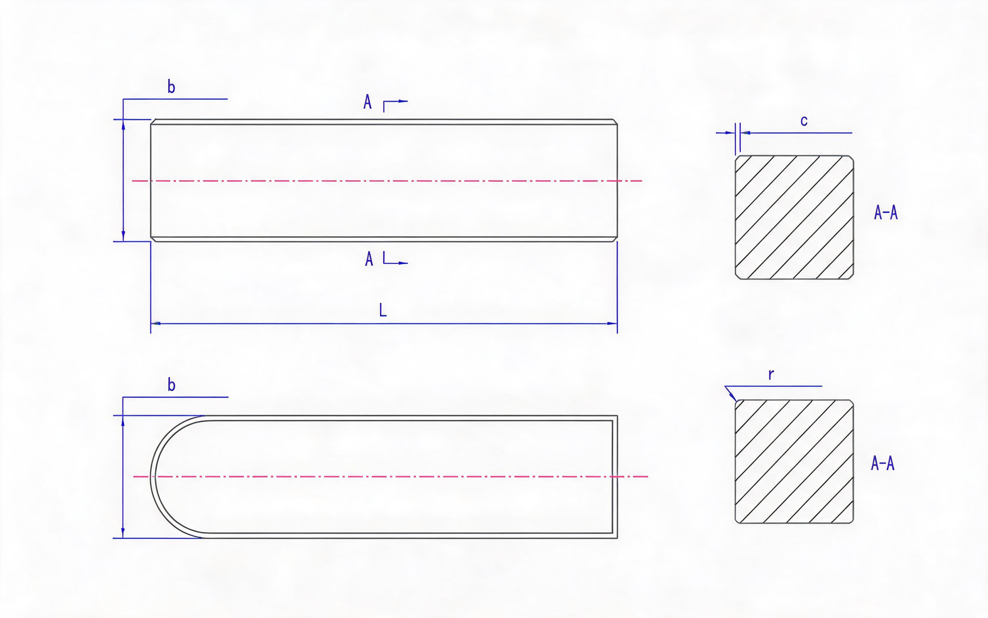 C-type square key Standard Drawing