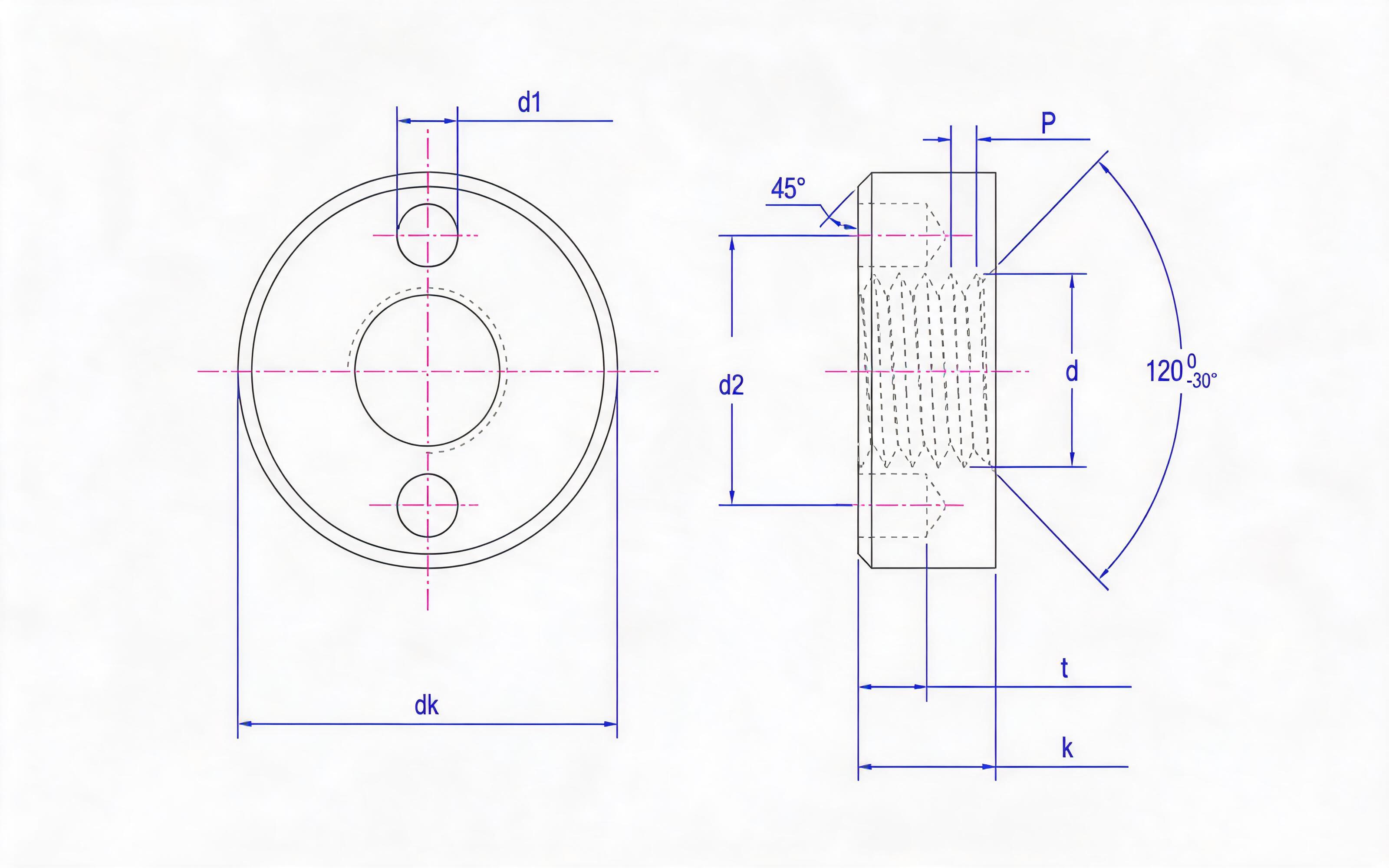 End round nut with hole Standard Drawing