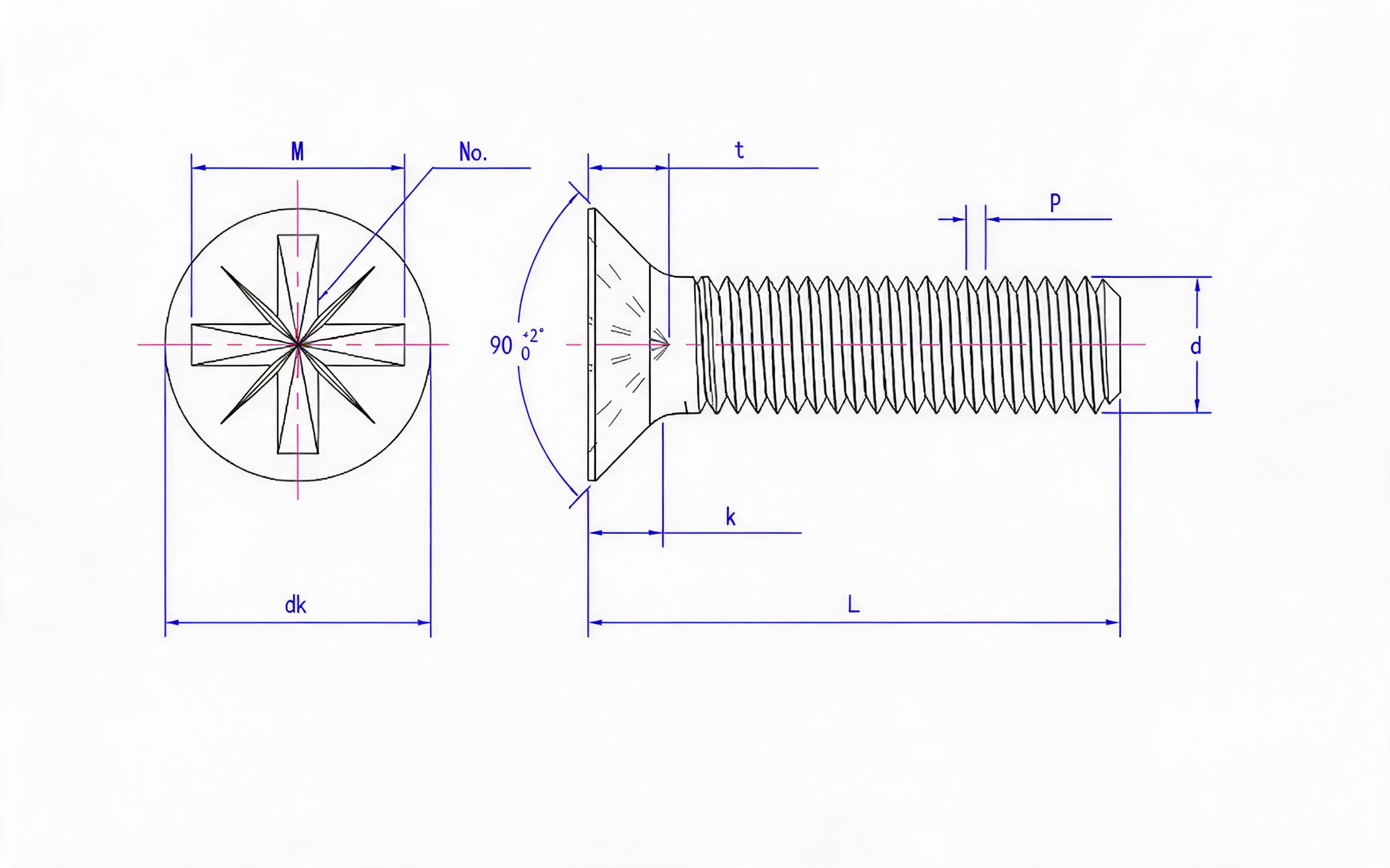 Grade 4.8 mitre groove countersunk head screw (Z-groove) Standard Drawing