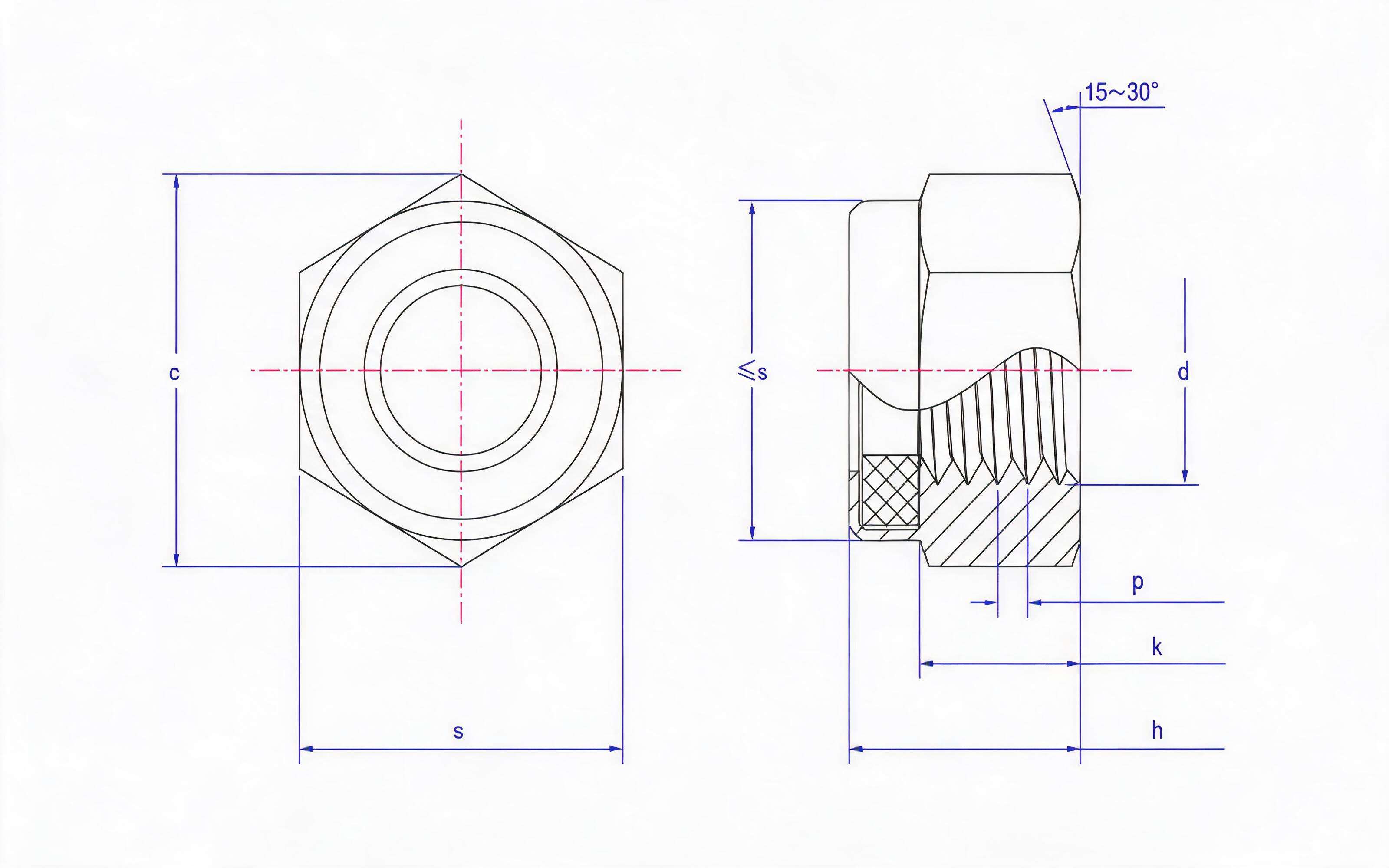 Type 2 non-metallic insert hexagon lock nut Standard Drawing