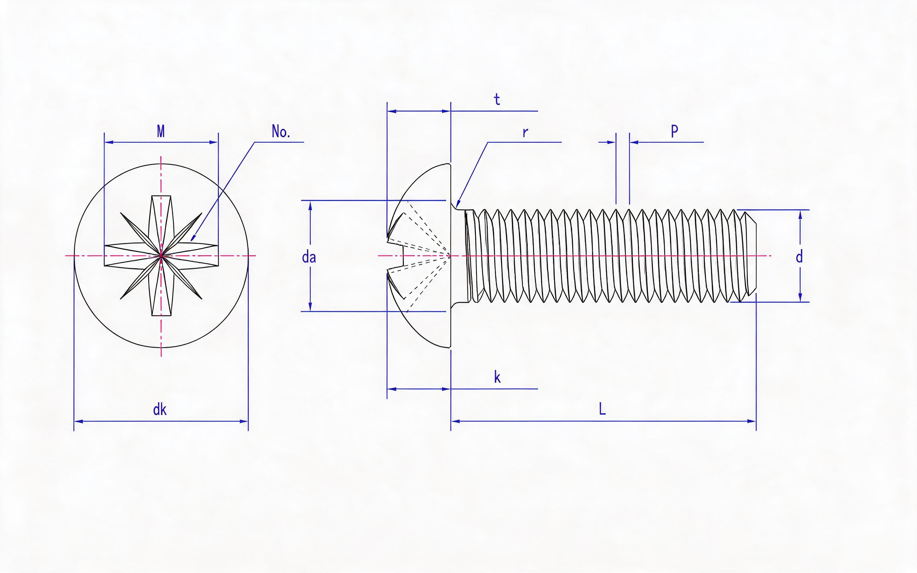 RAISED HEAD SCREW (Z-SLOT) Standard Drawing