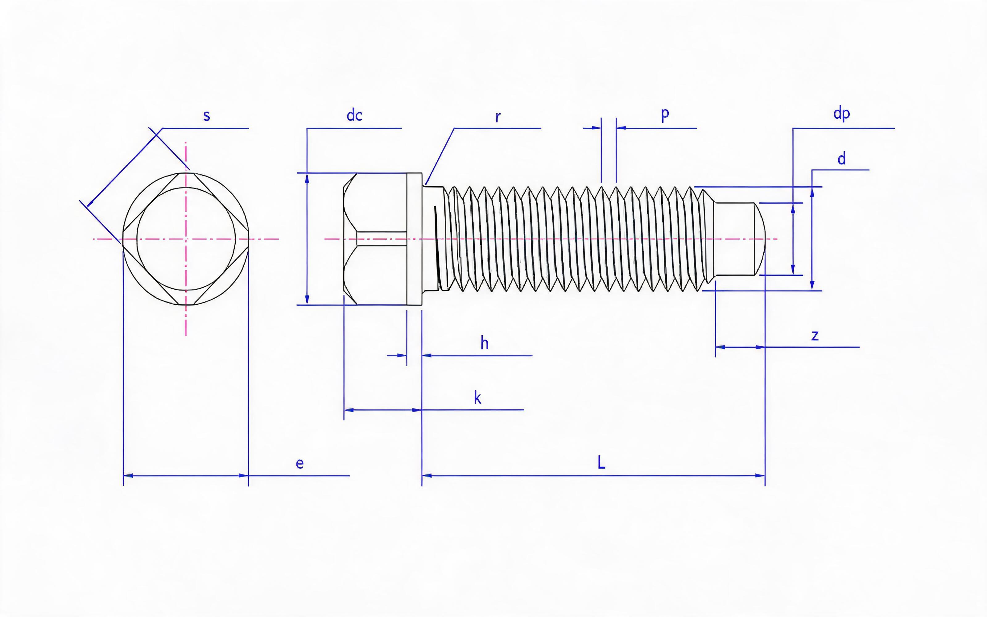 LARGE SQUARE HEAD WITH INTERMEDIATE CYLINDRICAL END SET SCREW Standard Drawing