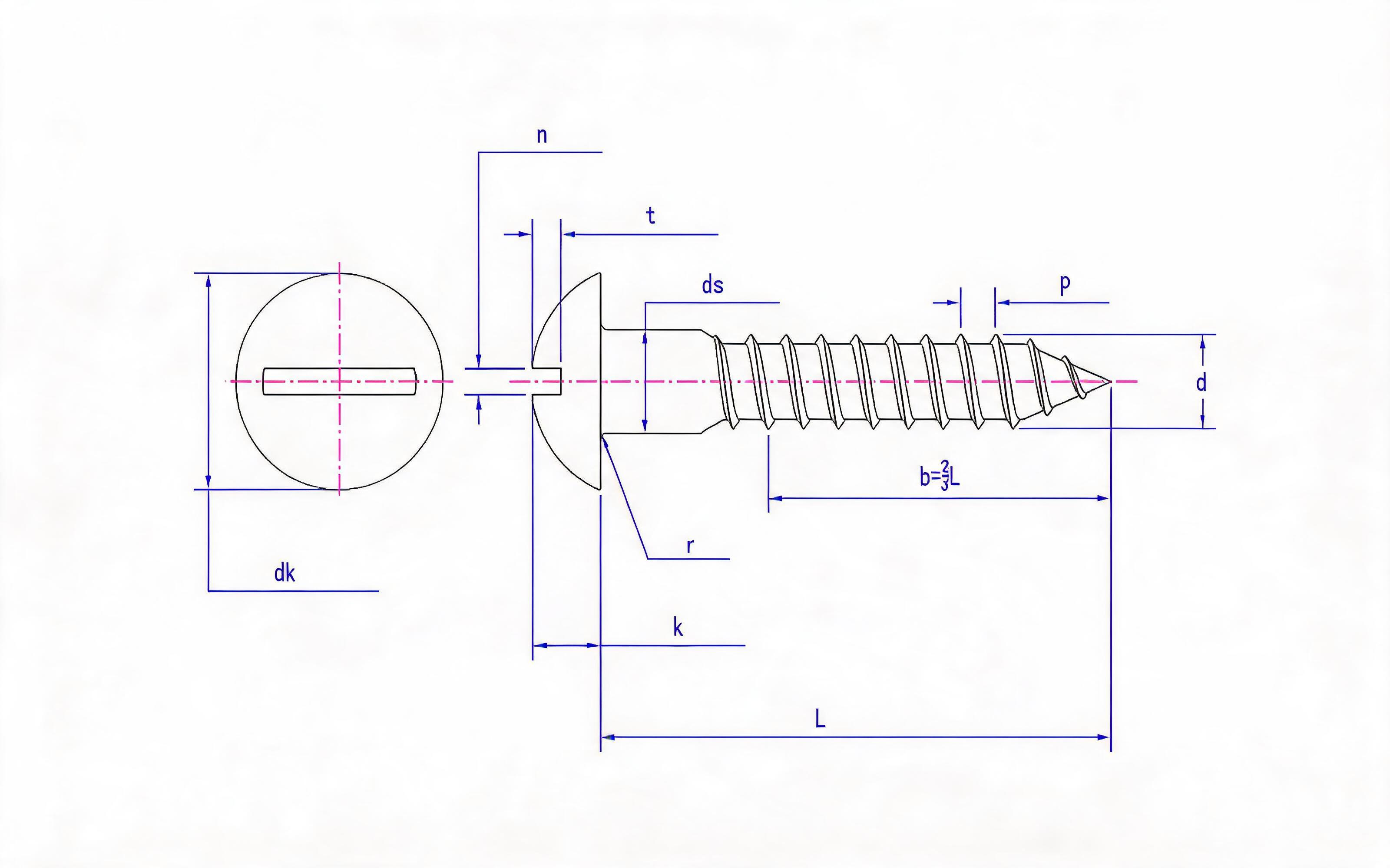 Slotted round head wood screw Standard Drawing