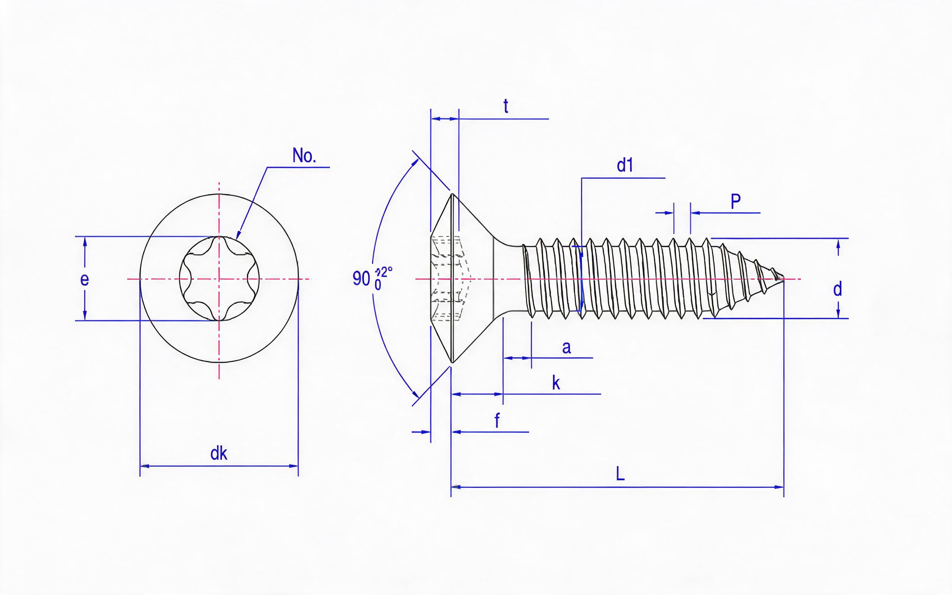 R type hexagon socket countersunk head self-tapping screw Standard Drawing