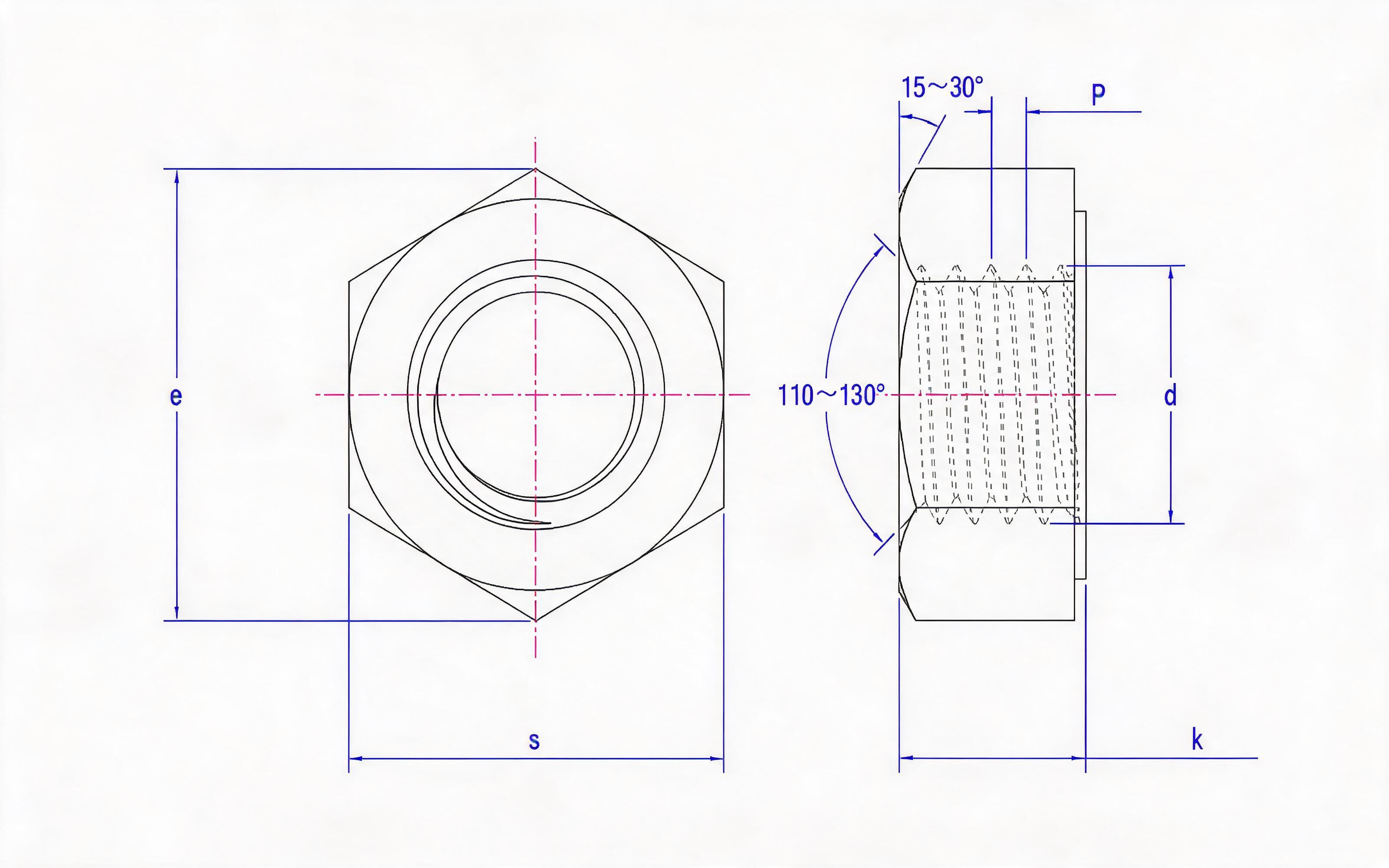 Single chamfered hexagon nut for high-strength anchorage of steel structure - washer face Standard Drawing
