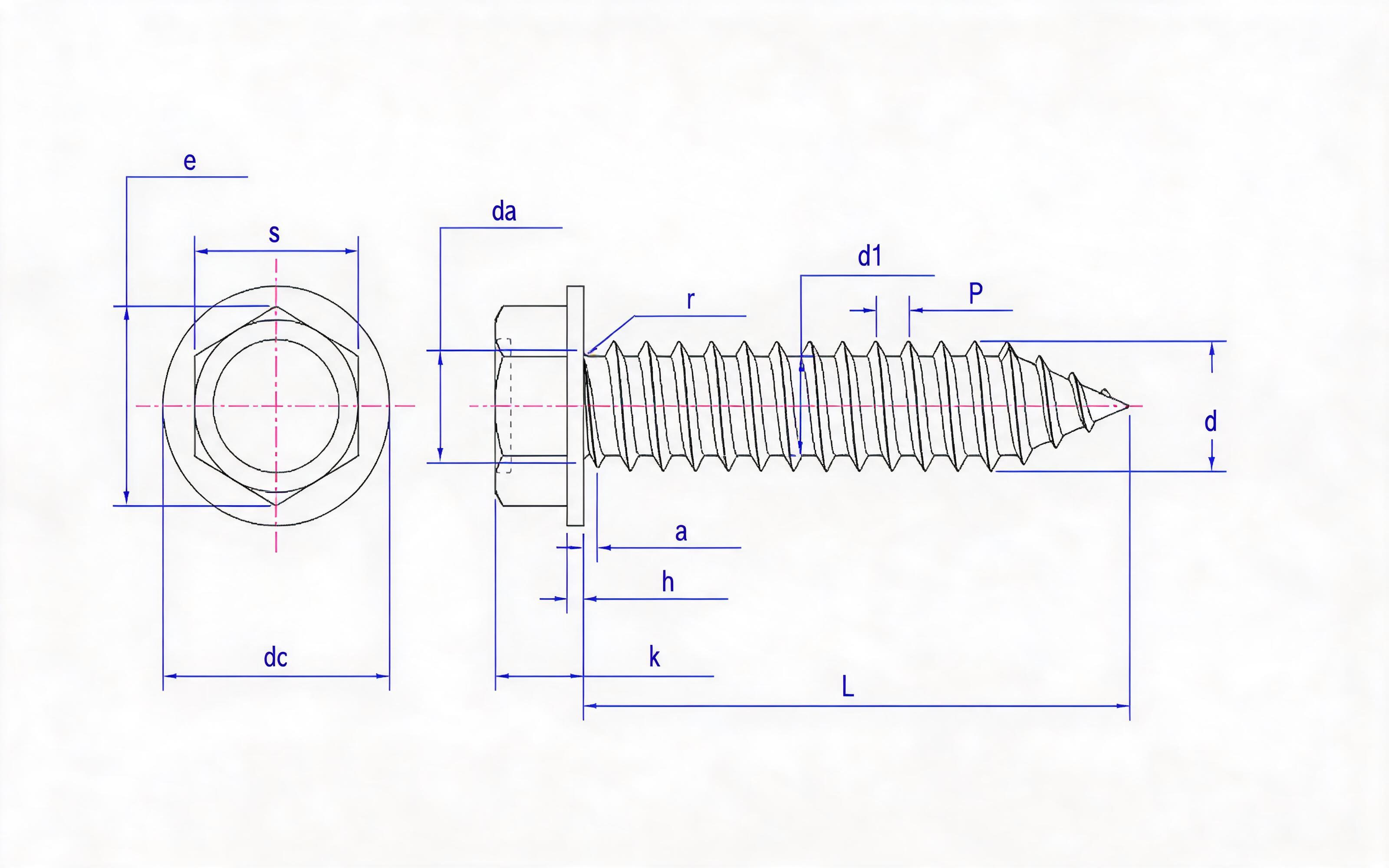 Hexagon flange self-tapping screw type C Standard Drawing