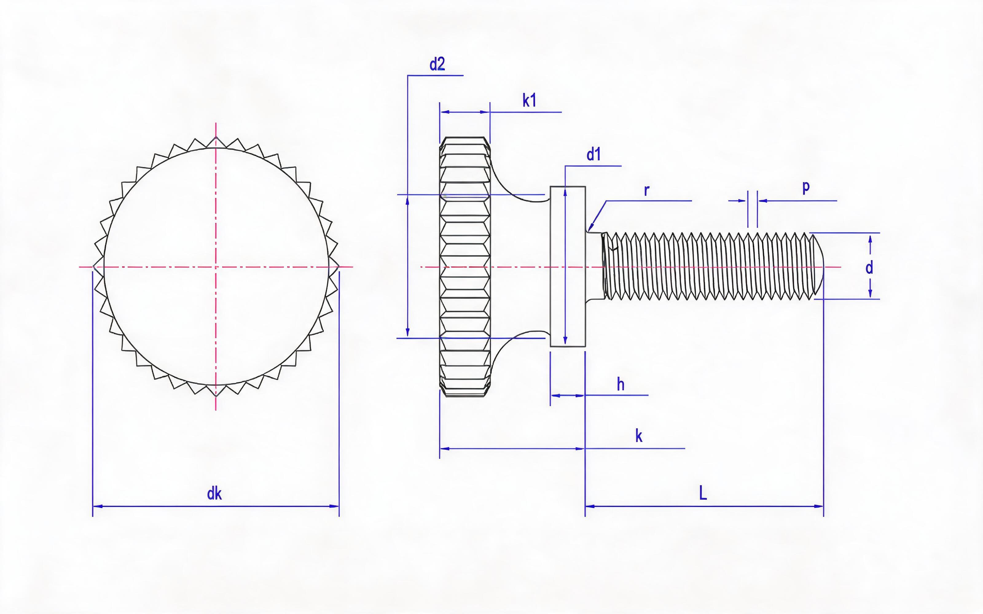 Knurled high head screw Standard Drawing