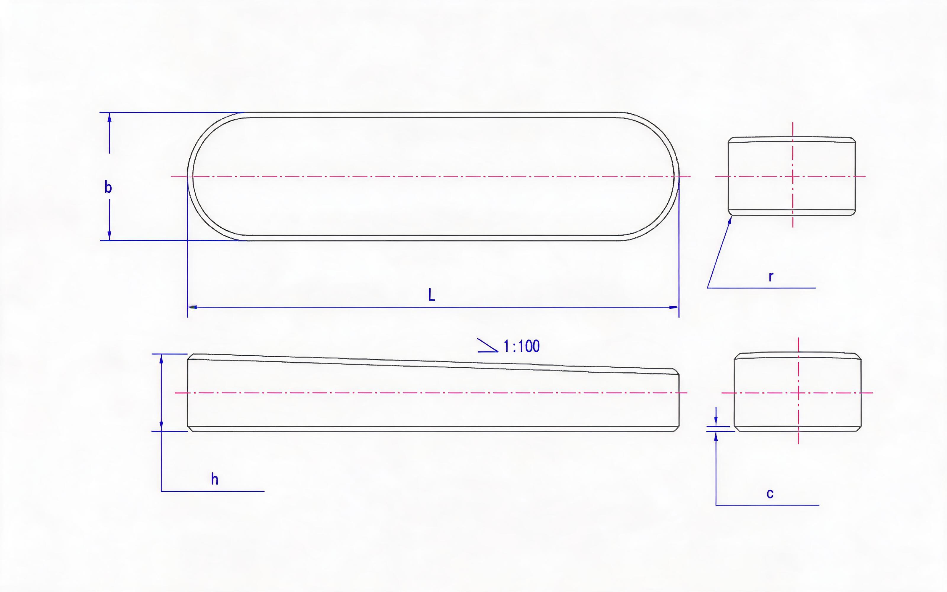Type A rectangular flat key Standard Drawing