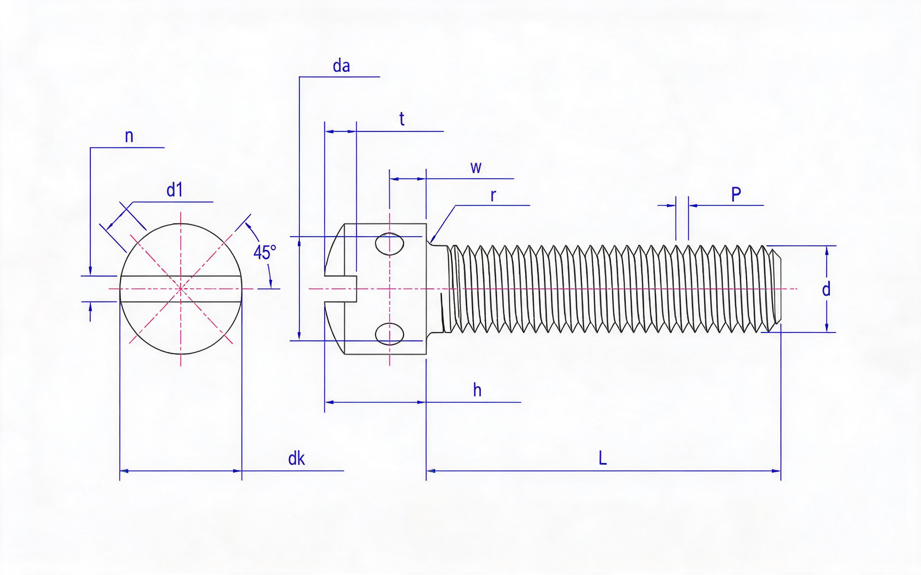 Slotted spherical cheese head screw with hole Standard Drawing