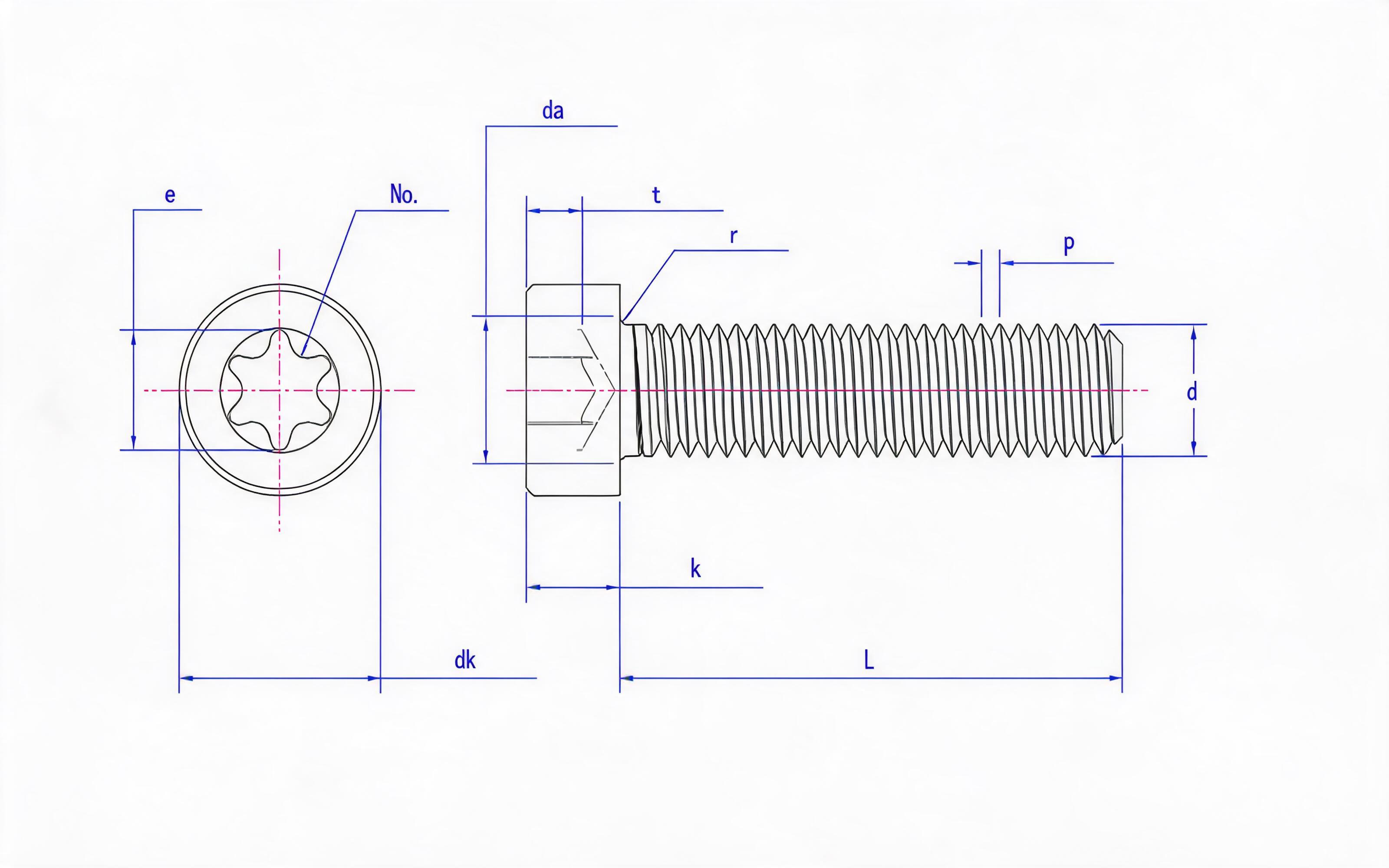 Large screwing ring groove cheese head screw Standard Drawing