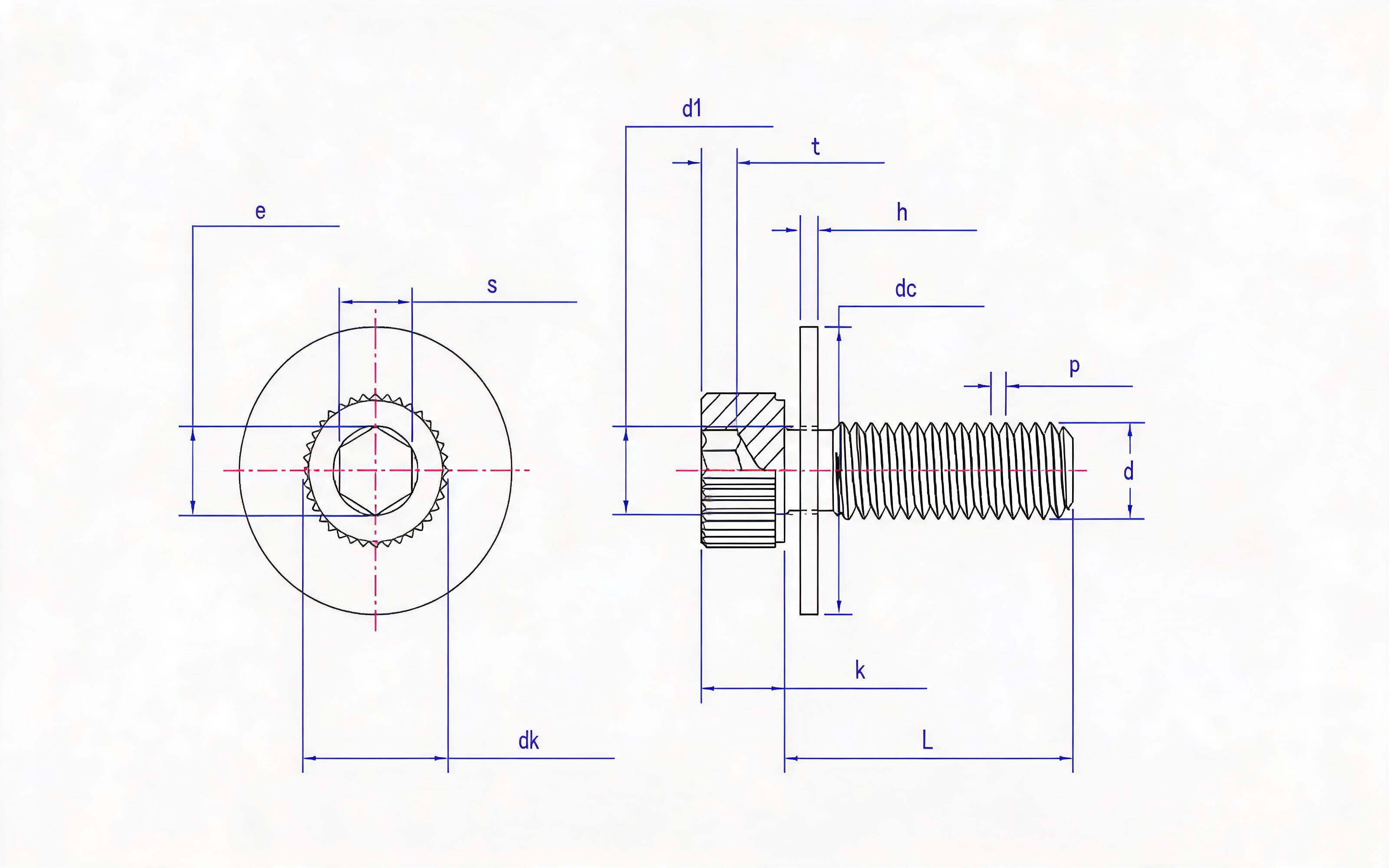 Knurled hexagon socket head cap screw and large flat washer combination Standard Drawing