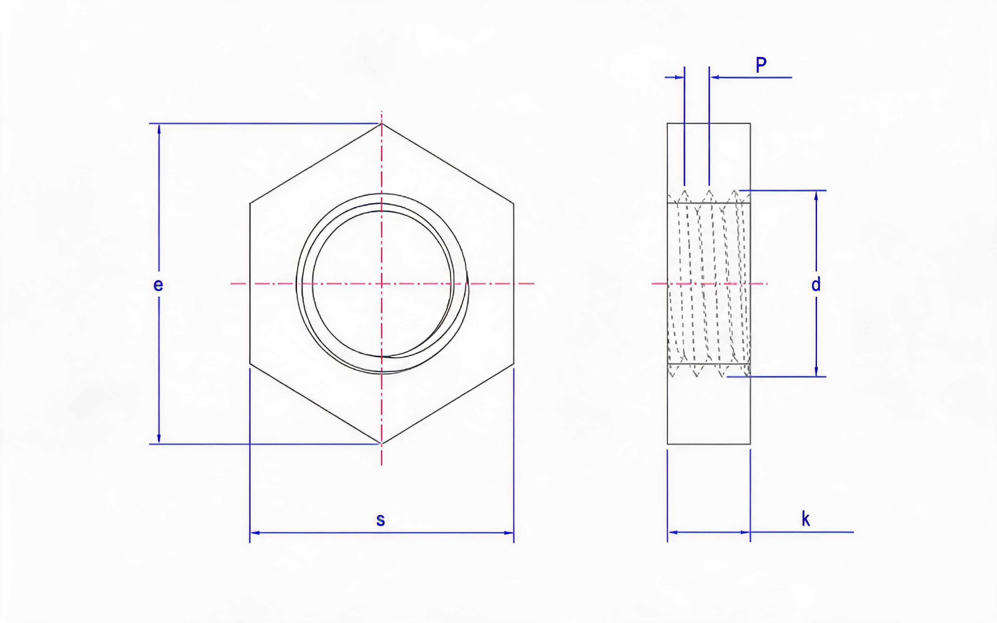 Hexagon thin nut without chamfer Standard Drawing