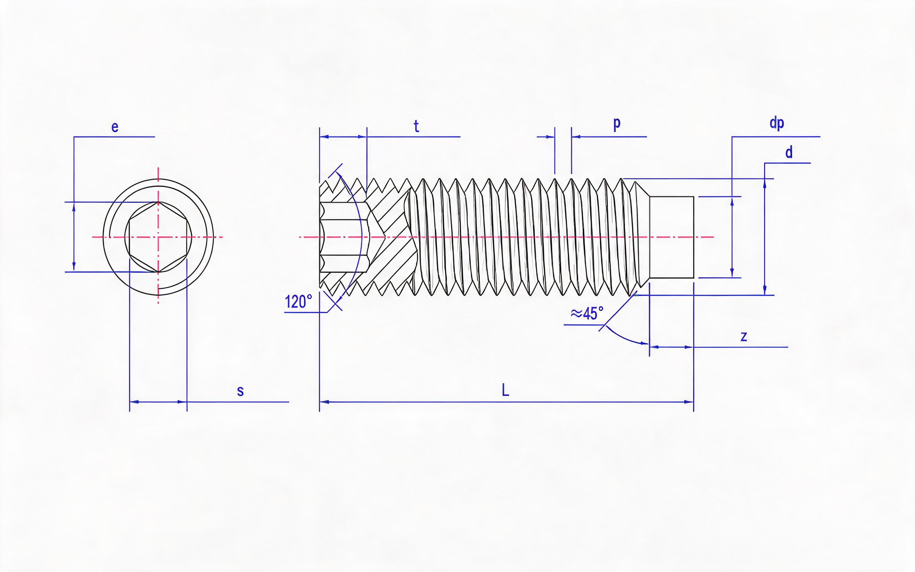 Hexagon socket set screw with cylindrical end Standard Drawing