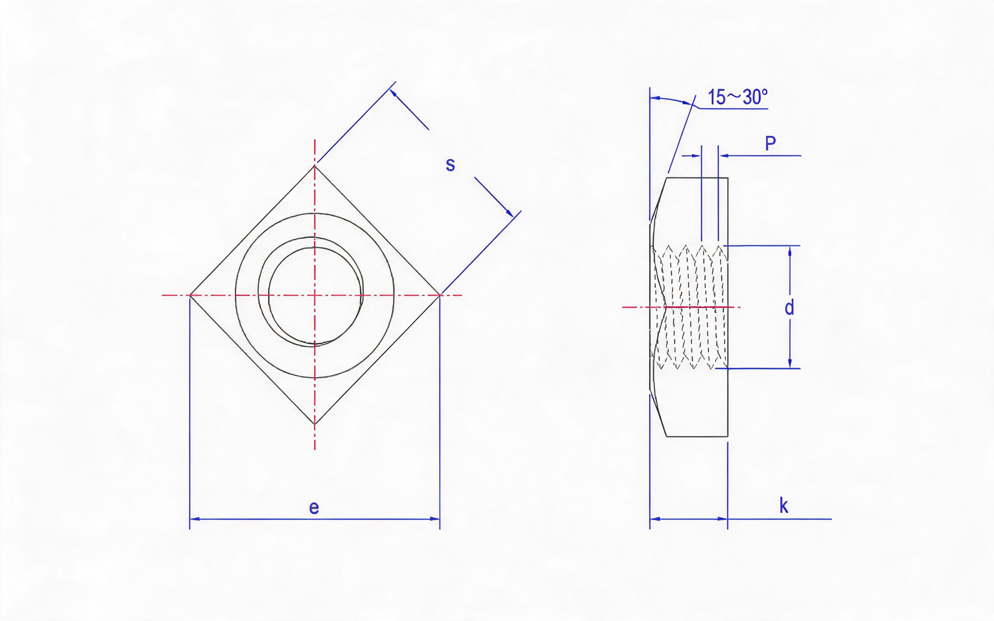 Large opposite square nut Standard Drawing