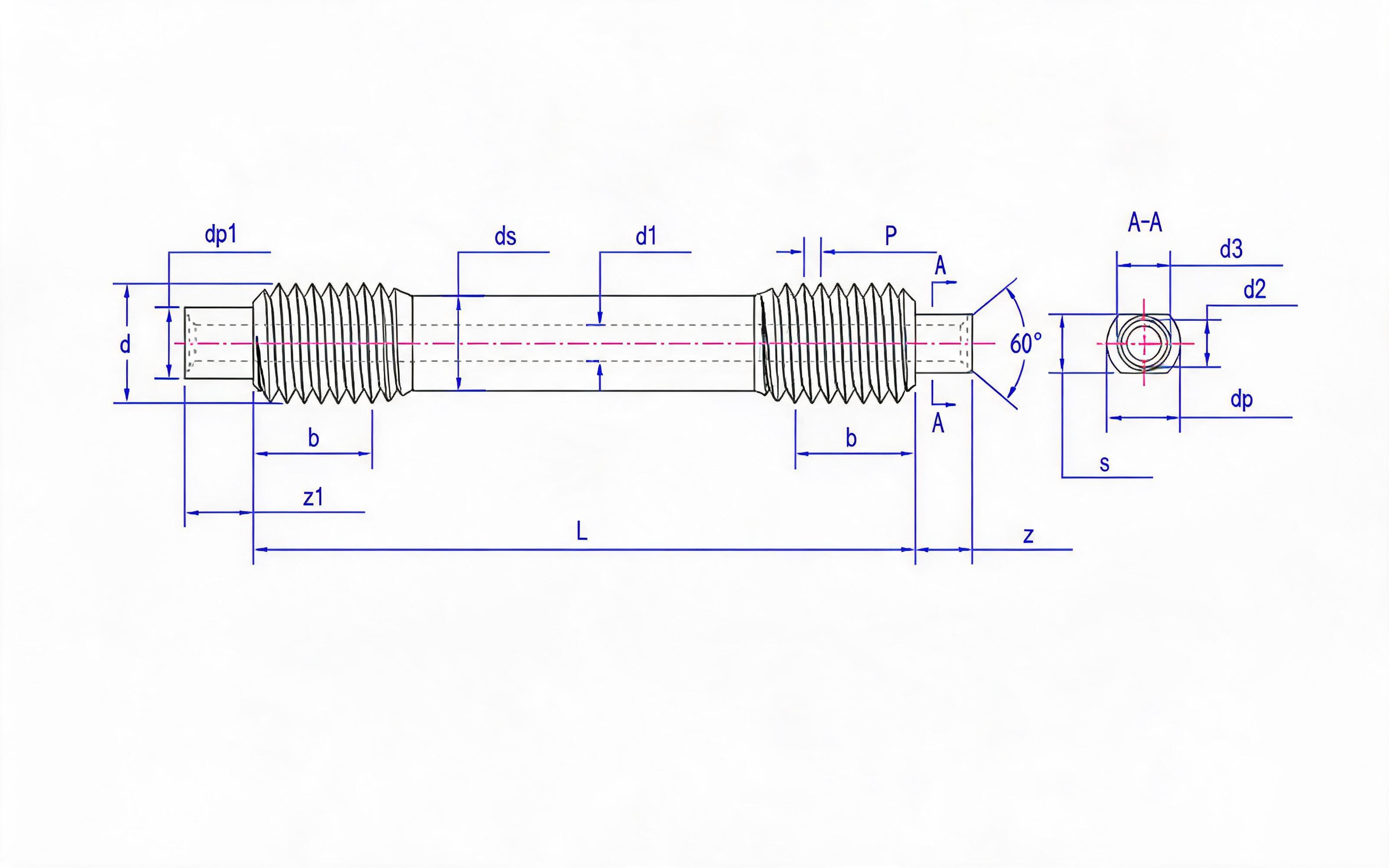 SD double-head equal-length thread stud (d ≥ 64mm) Table 1 Standard Drawing