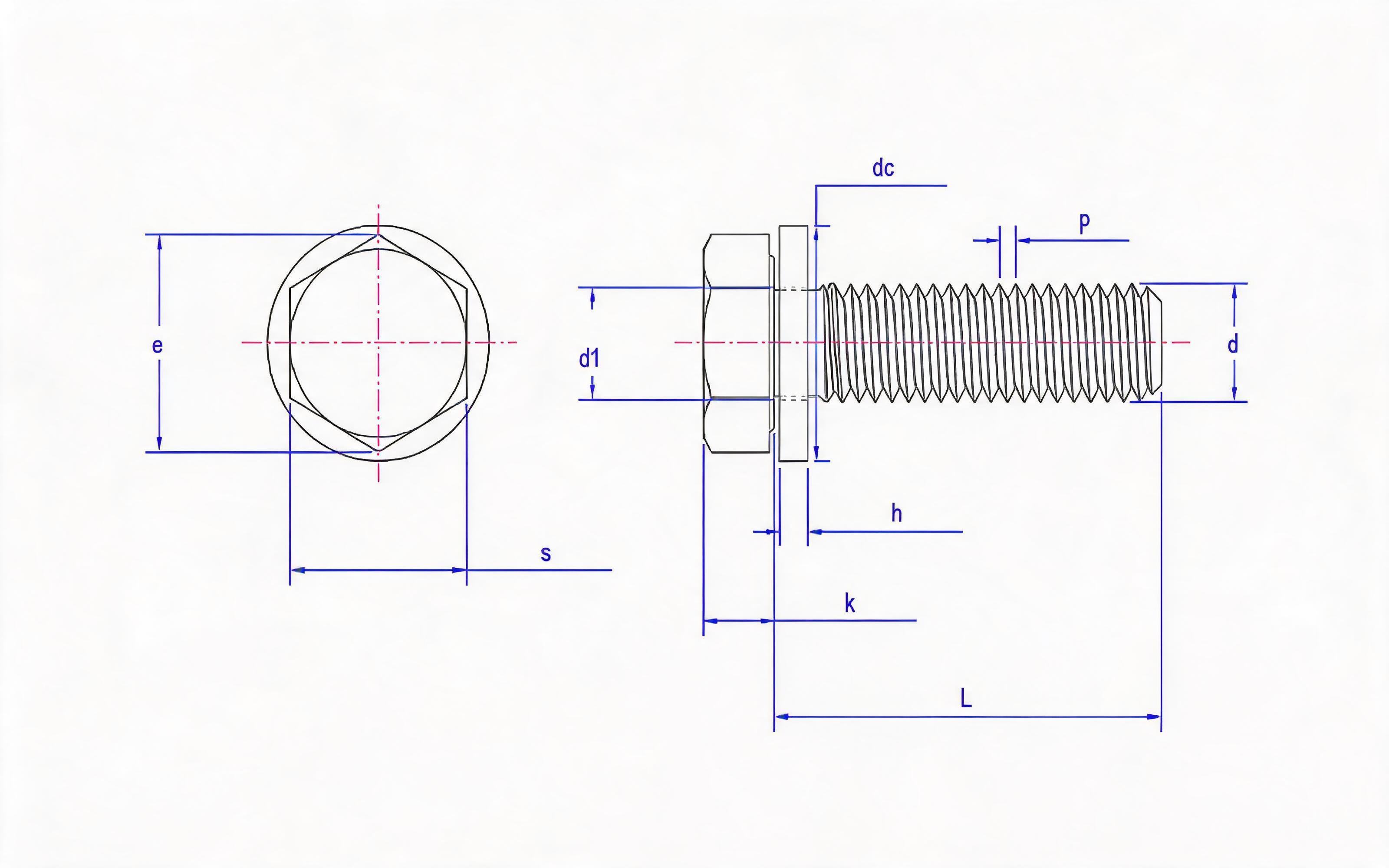 Hexagon bolt and flat washer combination Standard Drawing