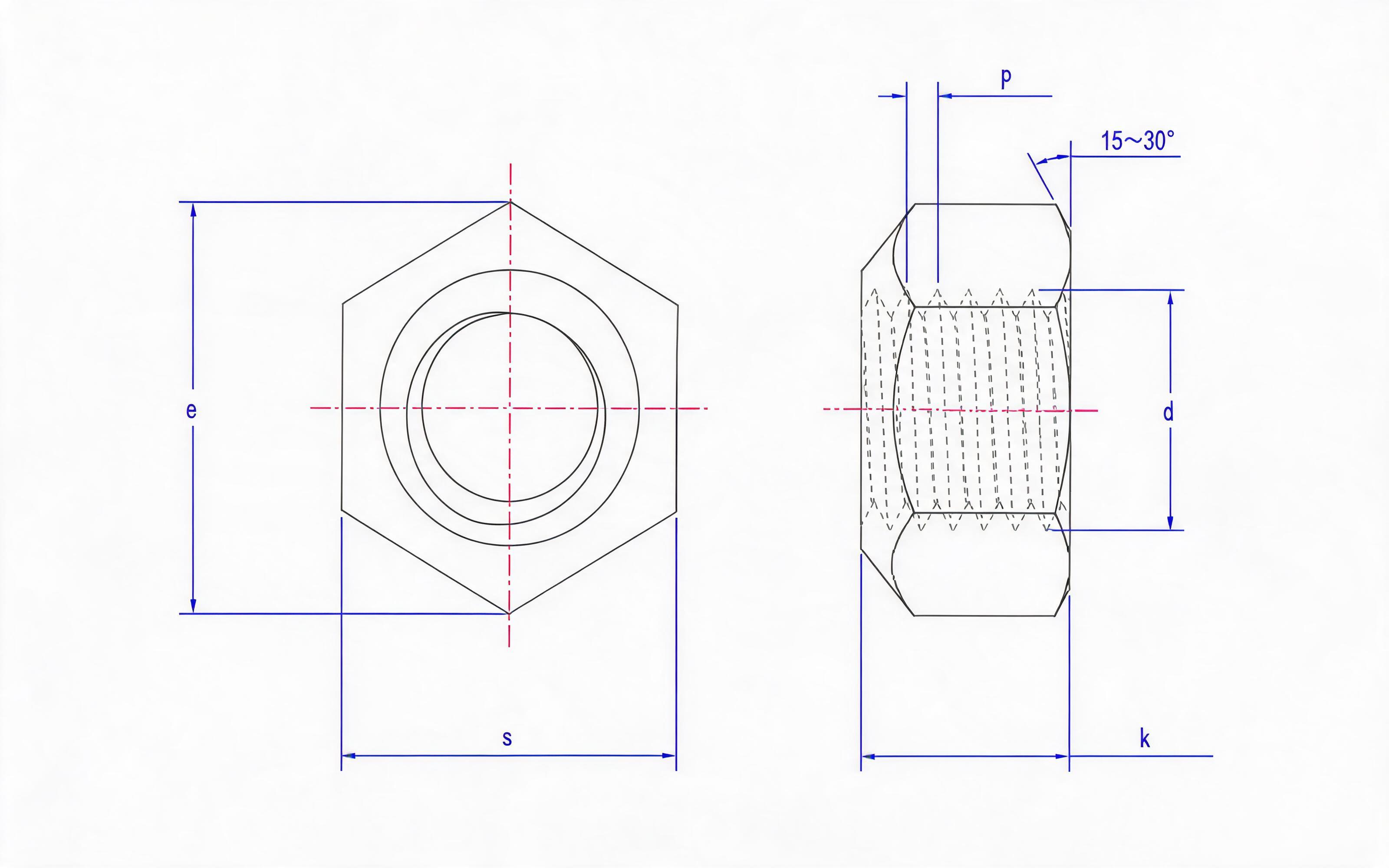 Type 2 all-metal fine thread hexagon lock nut Grade 8, 10 and 12 Standard Drawing