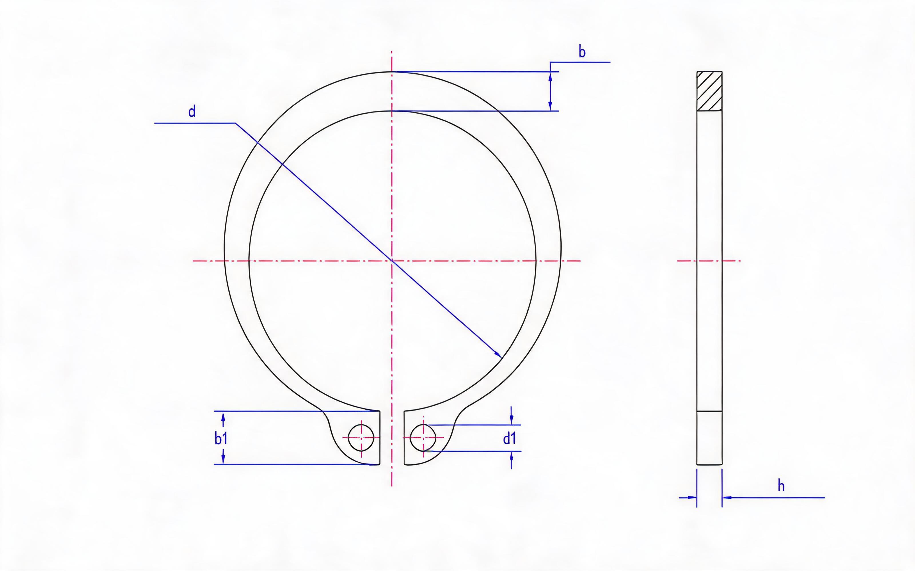 Retaining ring for ordinary shaft (Fig. a, 9 ＜ d ≤ 300mm) Standard Drawing